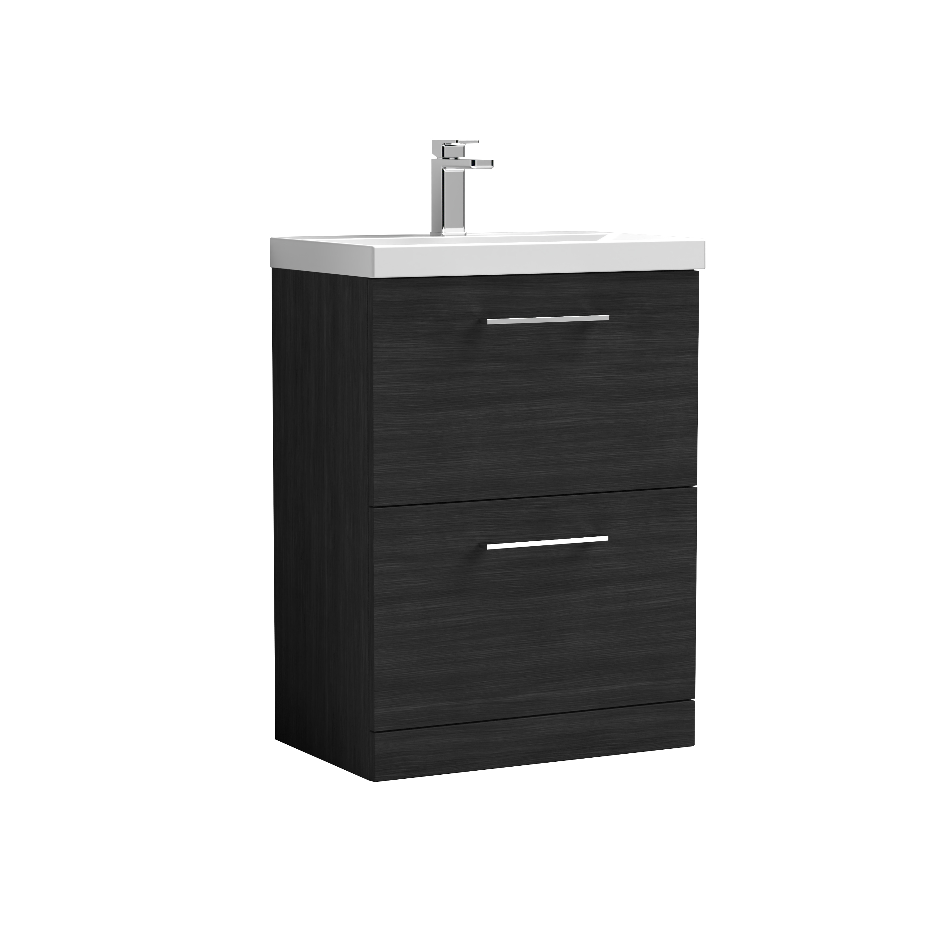 Nuie Arno Charcoal Black 600mm Floor Standing 2 Drawer Vanity Unit and Thin Edge Basin ARN633D