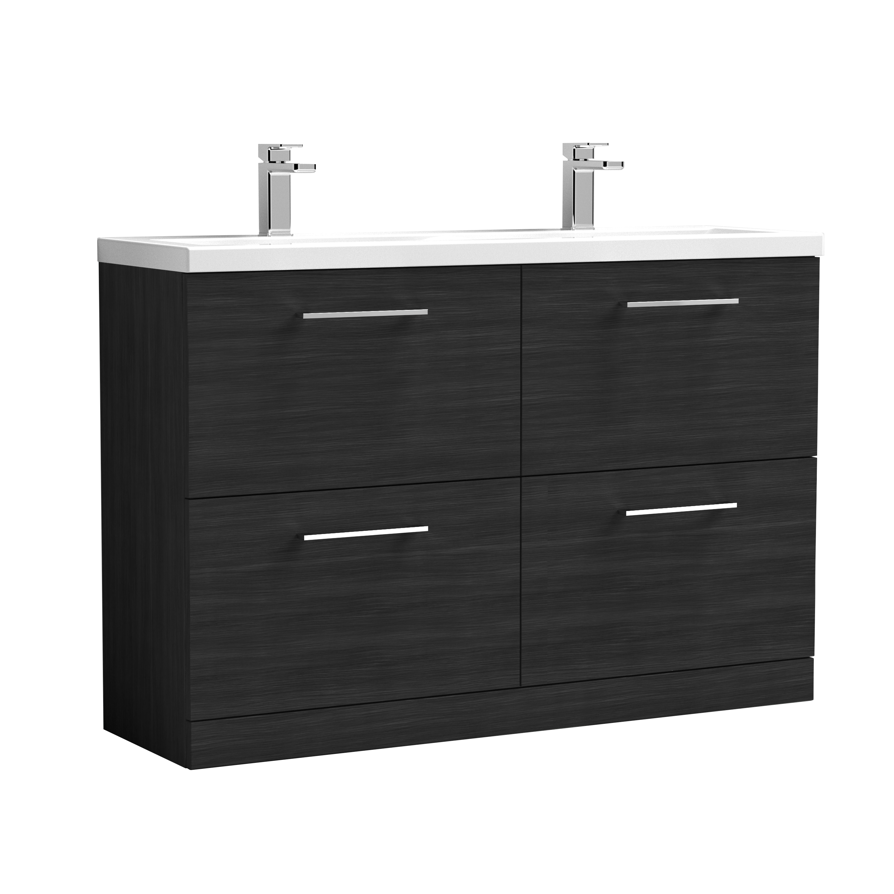 Nuie Arno Charcoal Black 1200mm Floor Standing 4 Drawer Vanity Unit and Double Basin ARN633F
