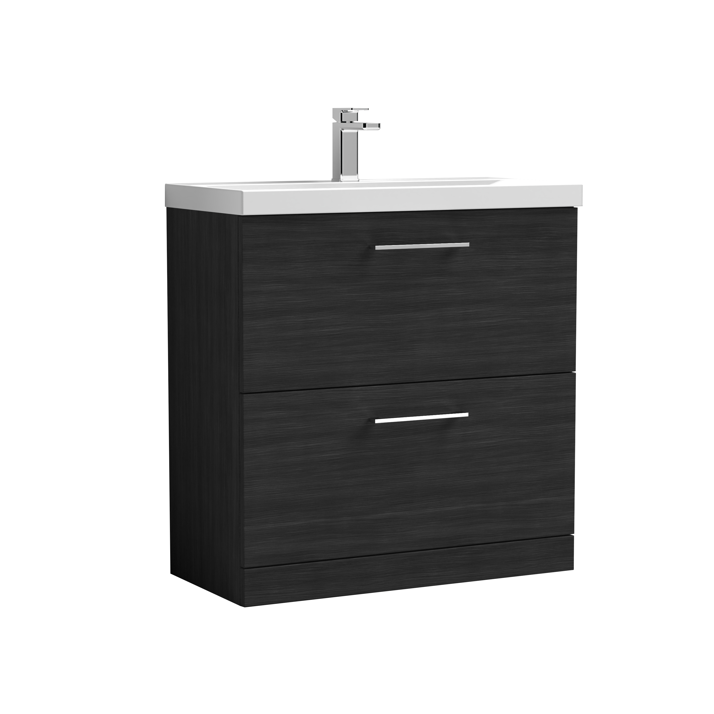 Nuie Arno Charcoal Black 800mm Floor Standing 2 Drawer Vanity Unit and Mid Edge Basin ARN635A