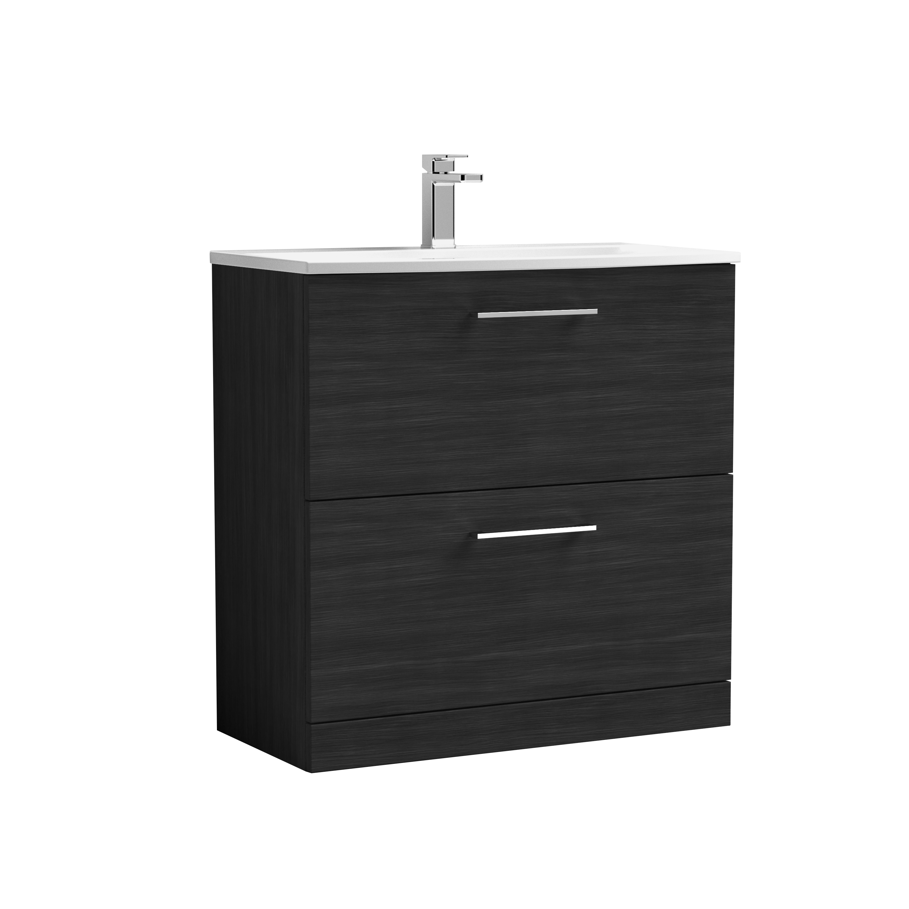 Nuie Arno Charcoal Black 800mm Floor Standing 2 Drawer Vanity Unit and Curved Basin ARN635G