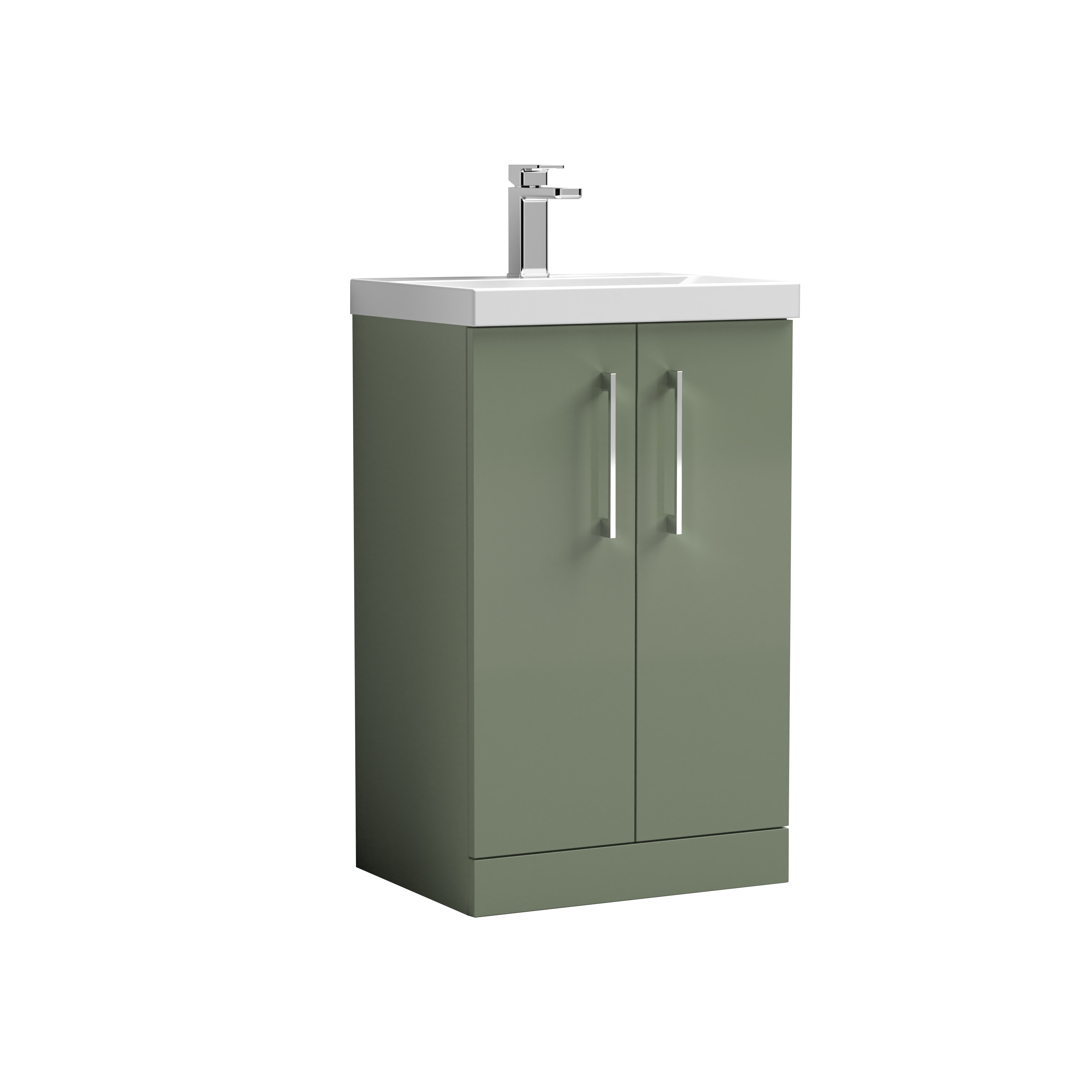 Nuie Arno Satin Green 500mm Floor Standing 2 Door Vanity Unit and Mid Edge Basin ARN801A