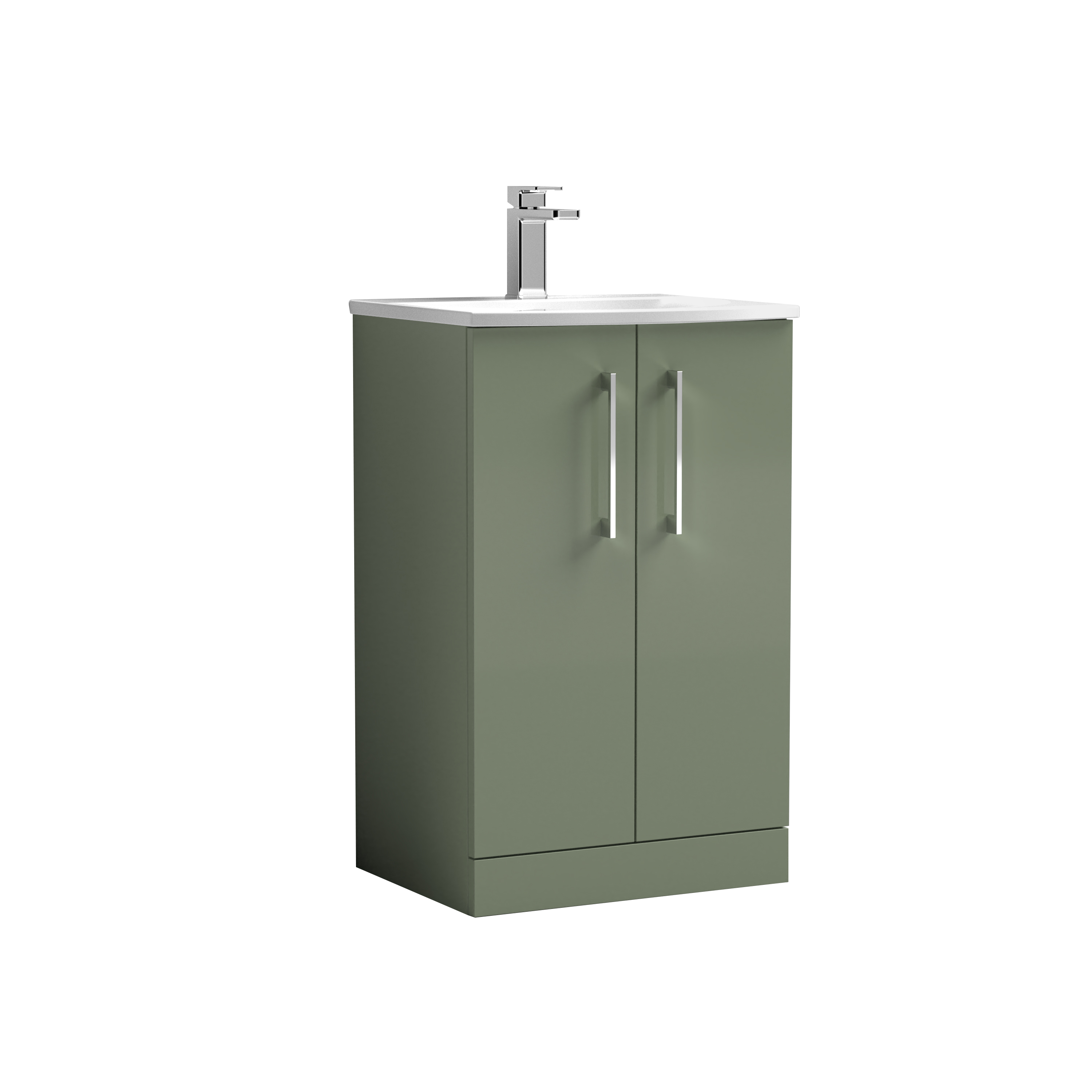 Nuie Arno Satin Green 500mm Floor Standing 2 Door Vanity Unit and Curved Basin ARN801G