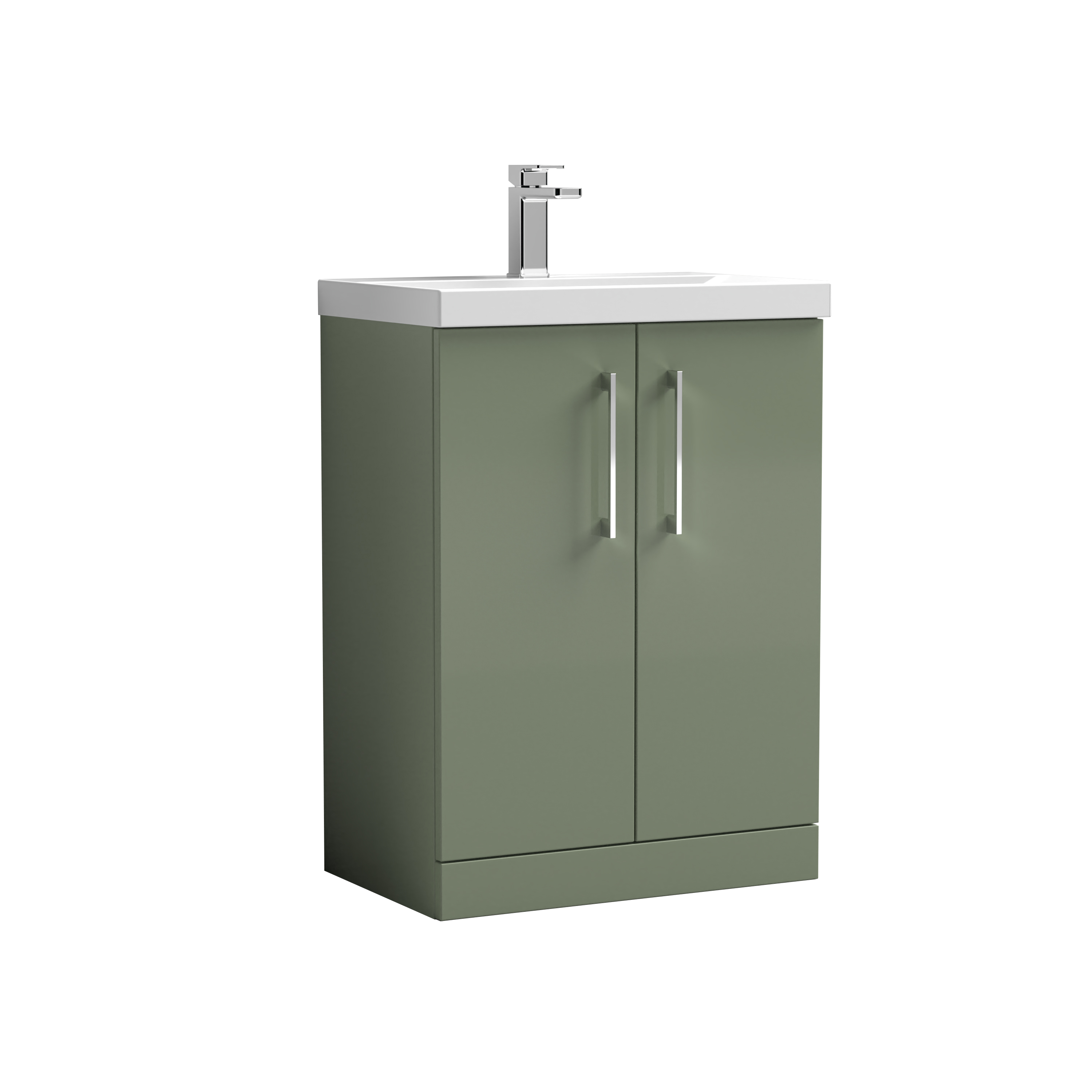 Nuie Arno Satin Green 600mm Floor Standing 2 Door Vanity Unit and Mid Edge Basin ARN803A