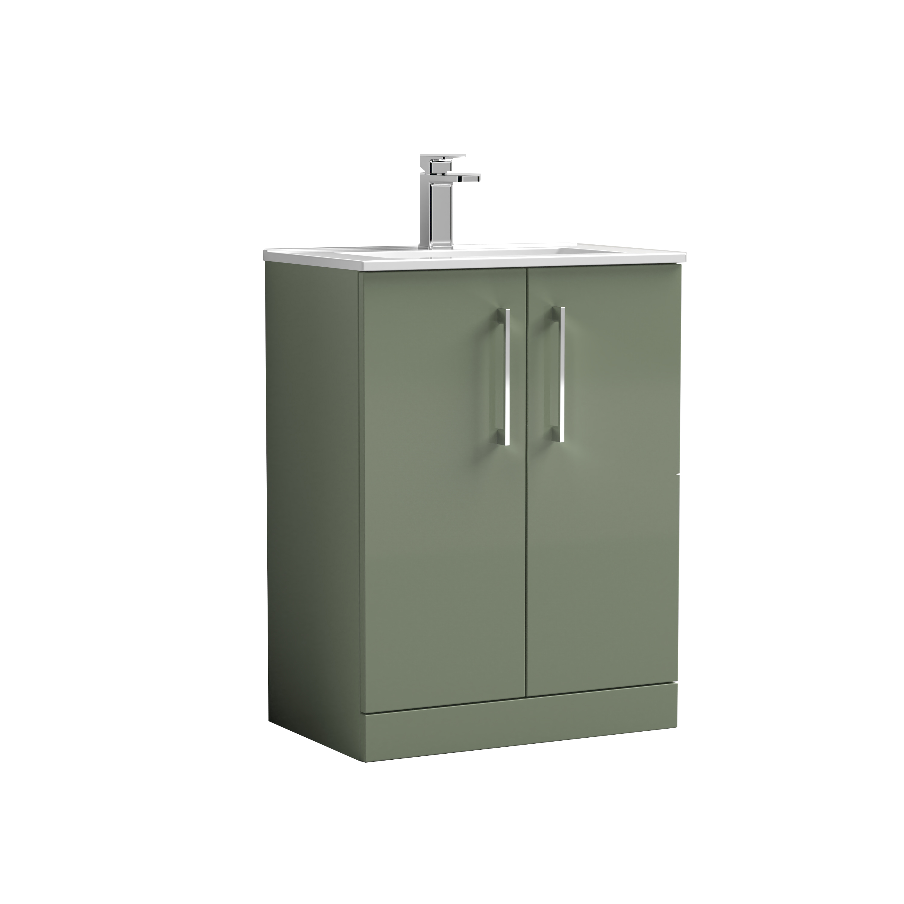 Nuie Arno Satin Green 600mm Floor Standing 2 Door Vanity Unit and Basin ARN803B