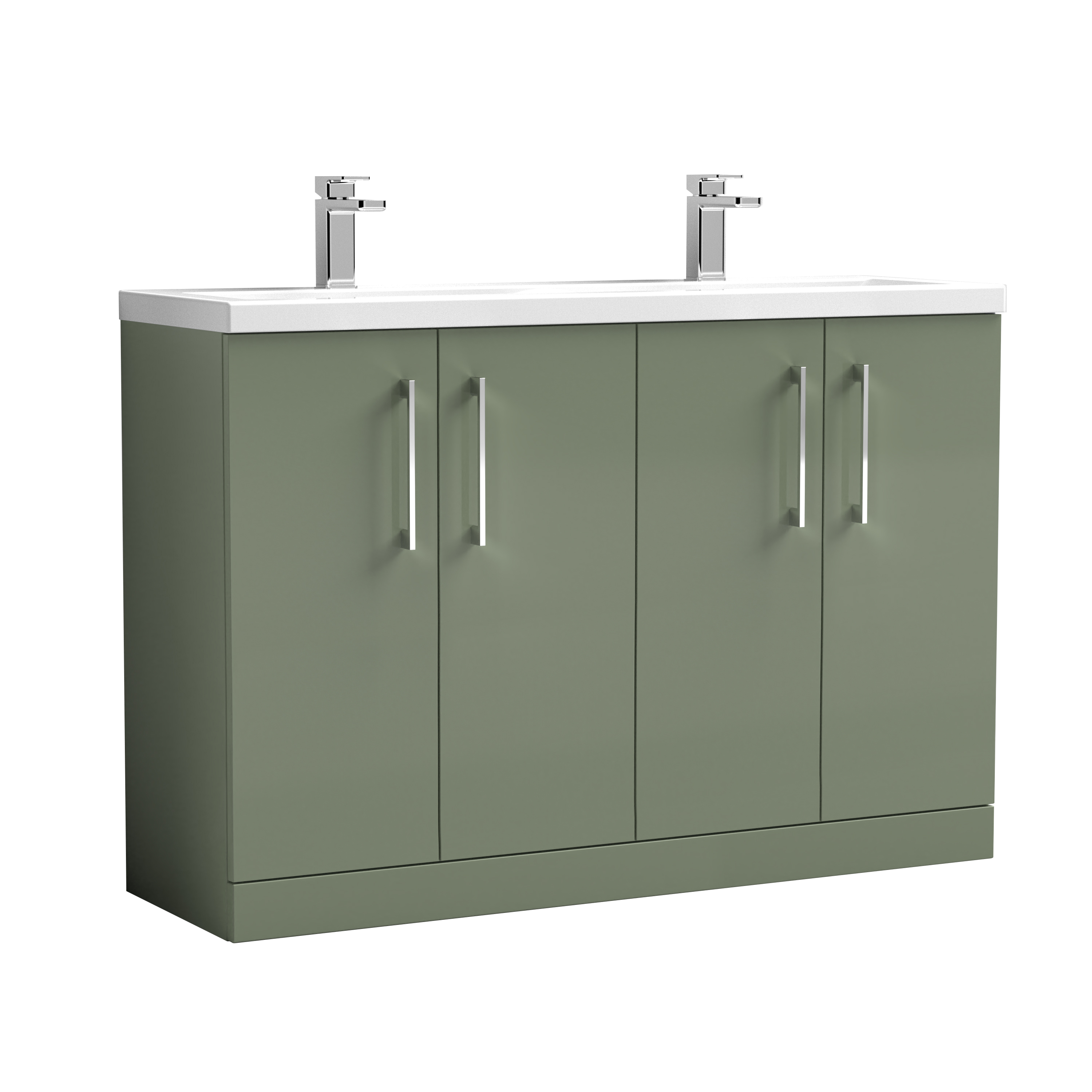 Nuie Arno Satin Green 1200mm Floor Standing 4 Door Vanity Unit and Double Basin ARN803F