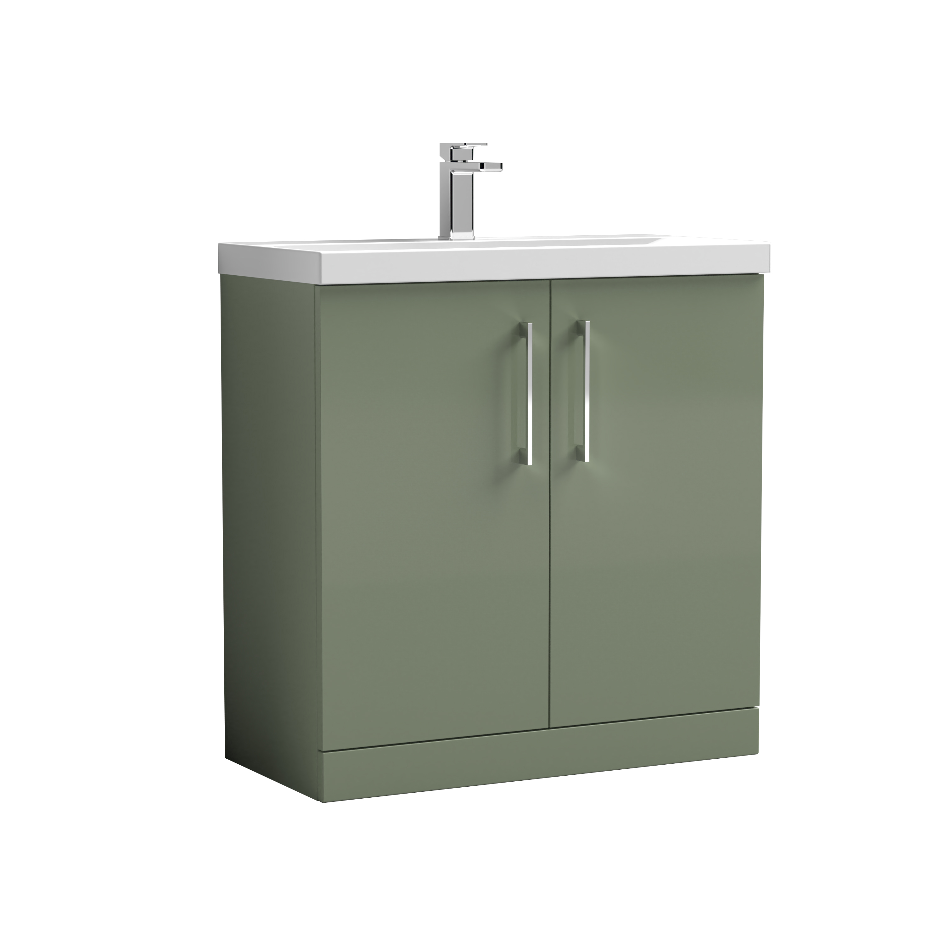 Nuie Arno Satin Green 800mm Floor Standing 2 Door Vanity Unit and Thin Edge Basin ARN805D