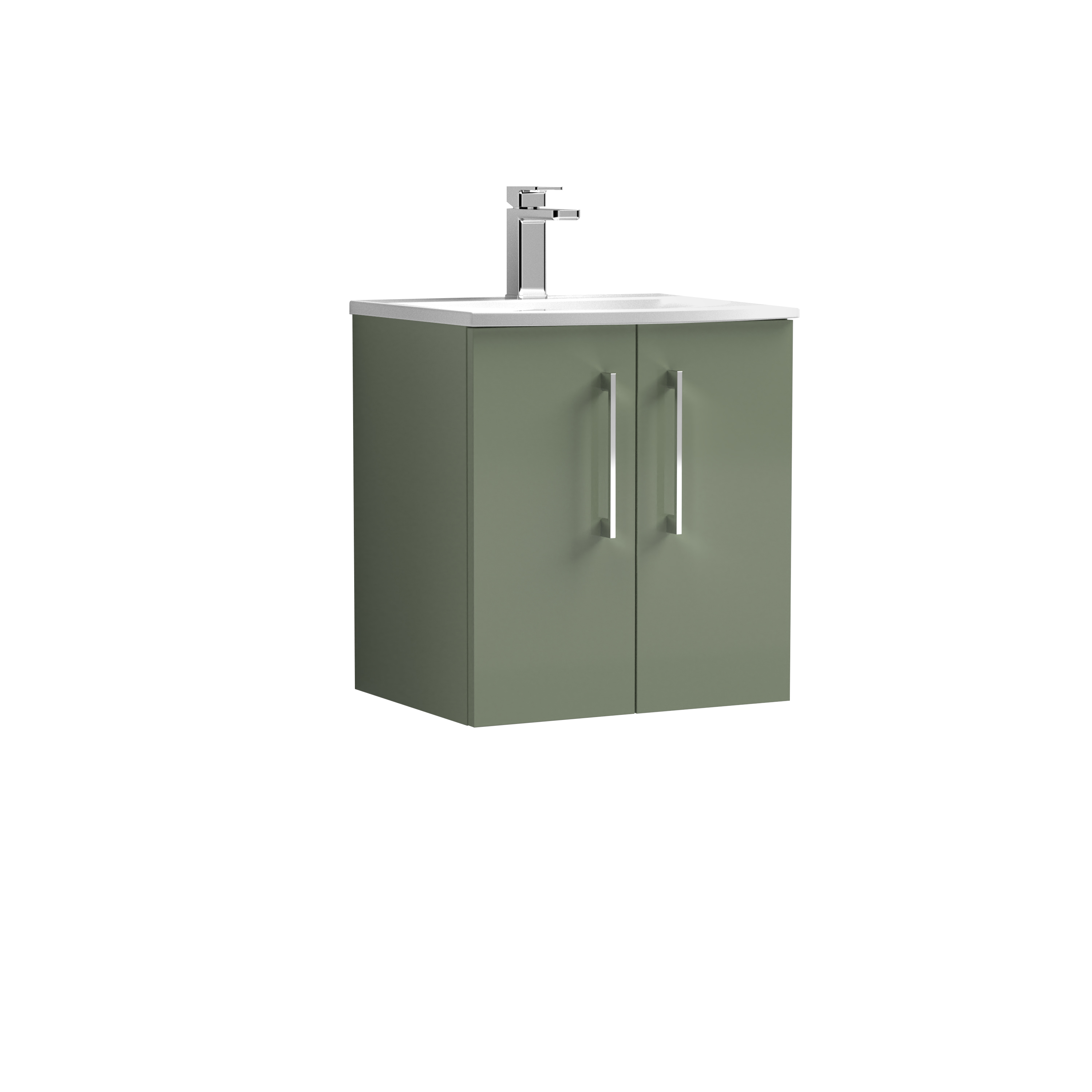 Nuie Arno Satin Green 500mm Wall Hung 2 Door Vanity Unit and Curved Basin ARN821G