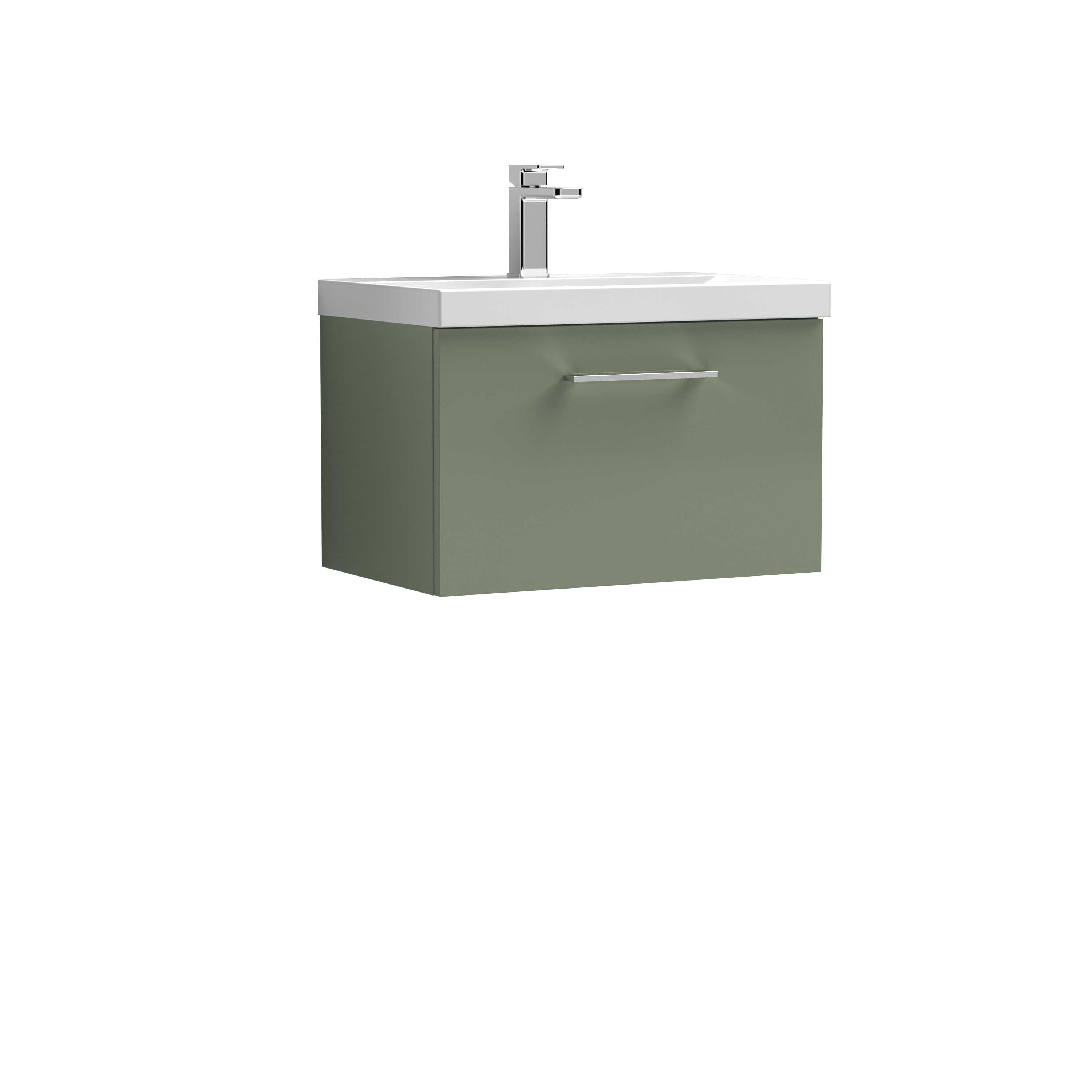 Nuie Arno Satin Green 600mm Wall Hung 1 Drawer Vanity Unit and Thin Edge Basin ARN822D