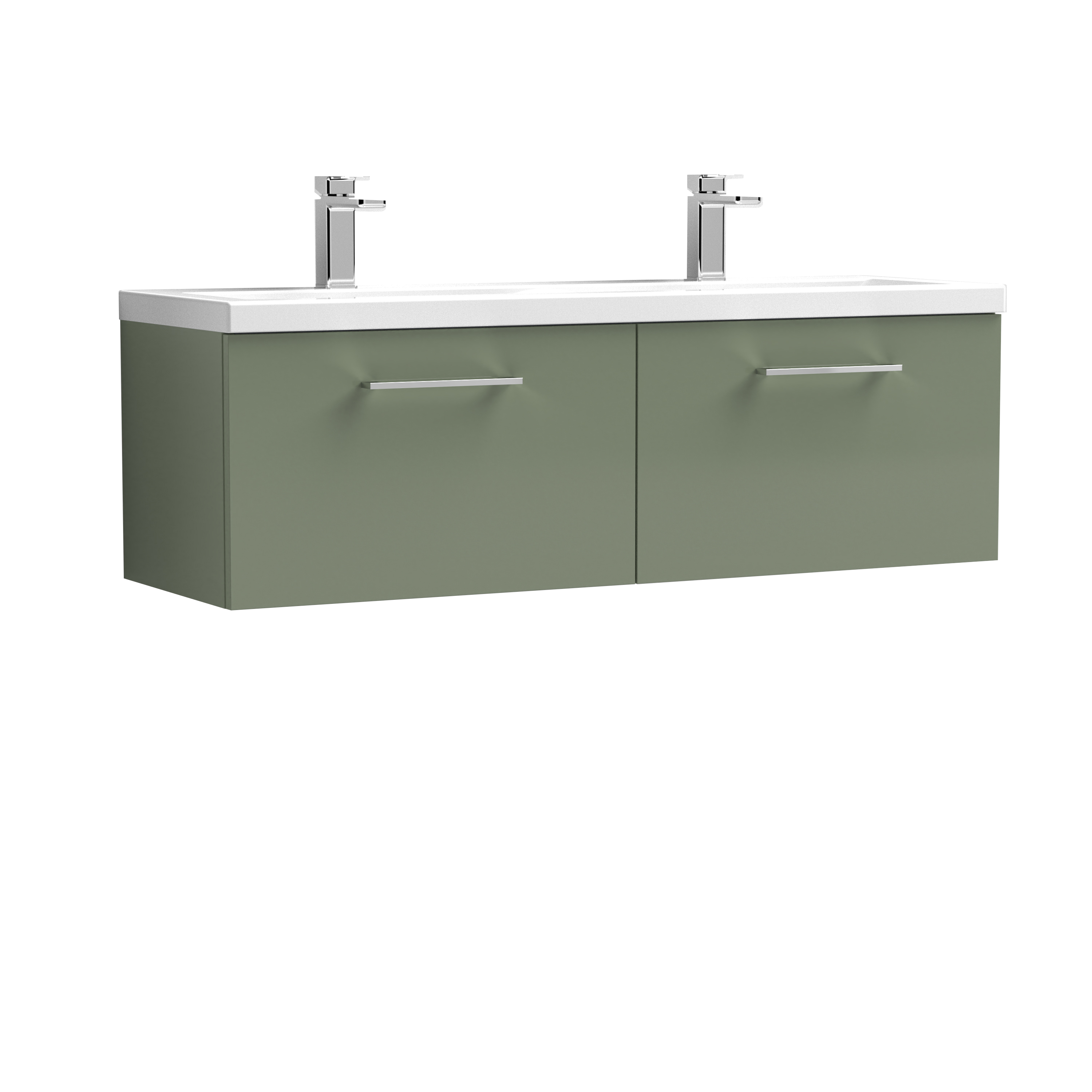 Nuie Arno Satin Green 1200mm Wall Hung 2 Drawer Vanity Unit and Double Basin ARN822F