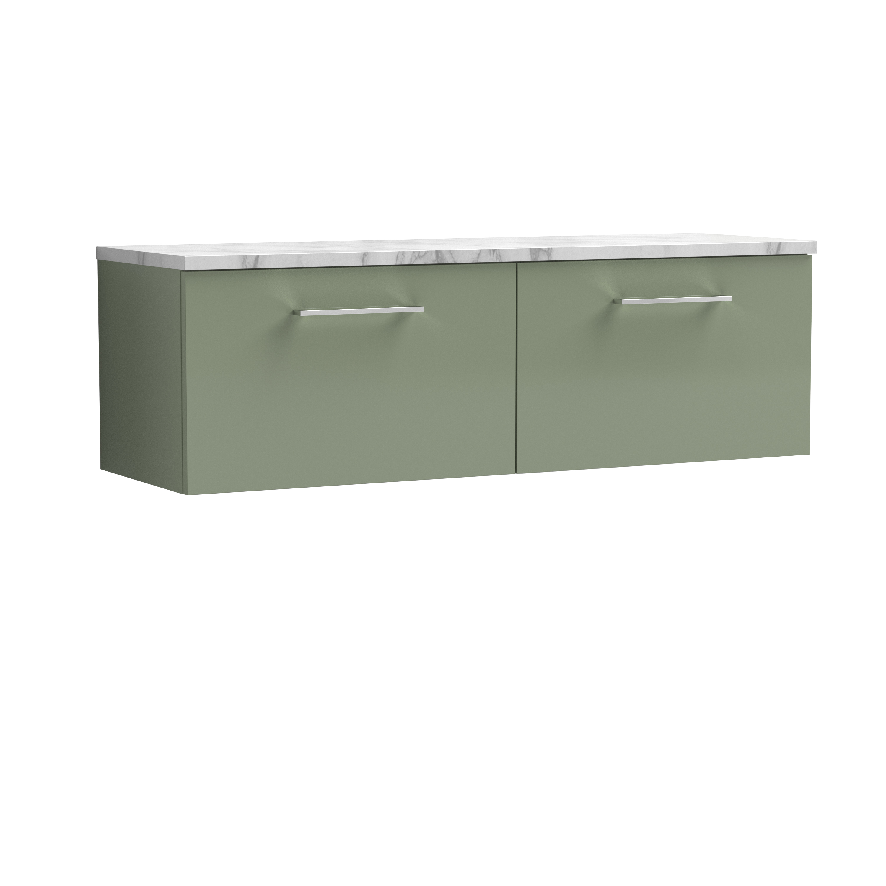 Nuie Arno Satin Green 1200mm Wall Hung 2 Drawer Vanity Unit and Laminate Worktop ARN822LCM2