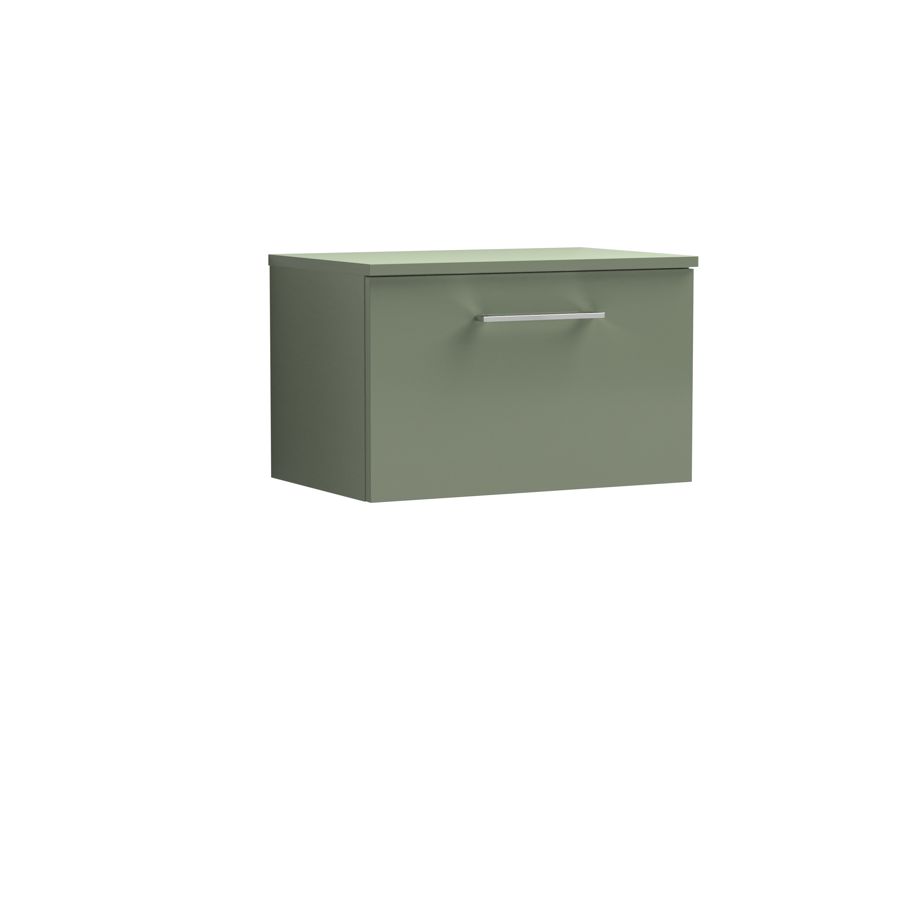 Nuie Arno Satin Green 600mm Wall Hung 1 Drawer Vanity Unit and Worktop ARN822W