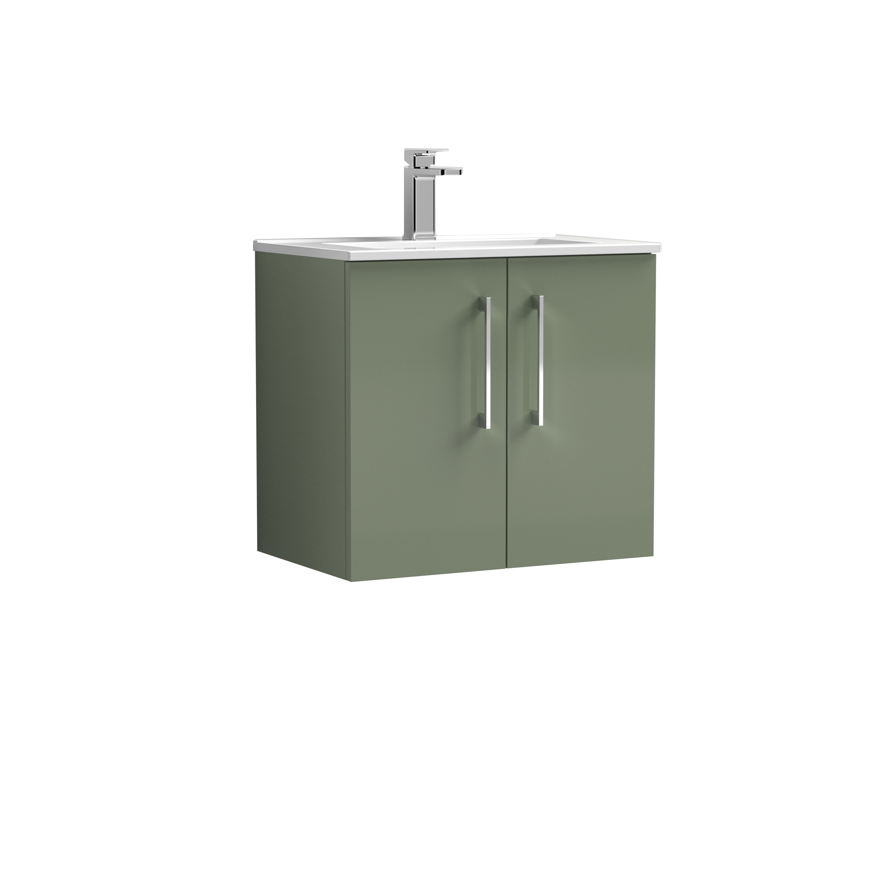 Nuie Arno Satin Green 600mm Wall Hung 2 Door Vanity Unit and Basin ARN823B