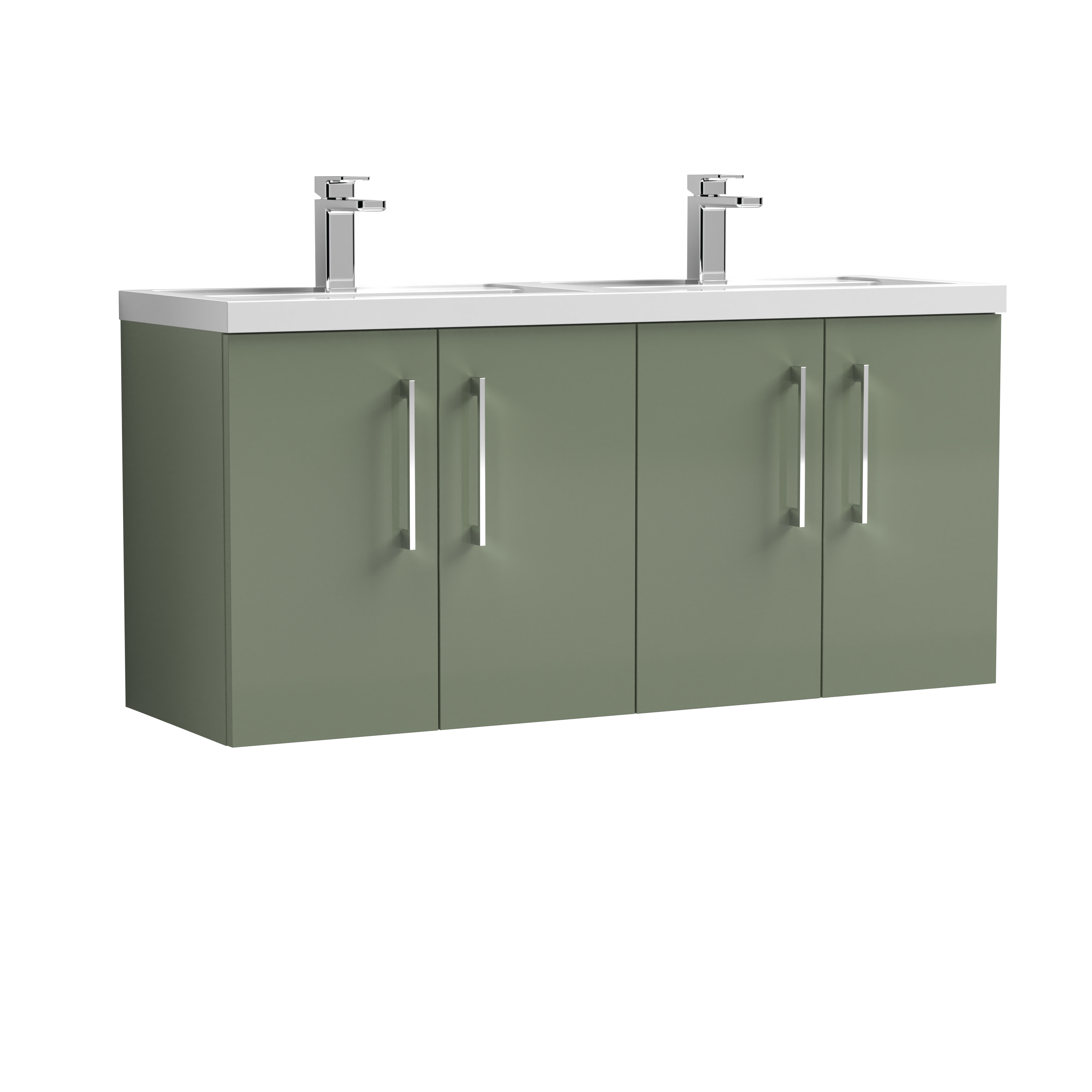 Nuie Arno Satin Green 1200mm Wall Hung 4 Door Vanity Unit and Double Basin ARN823C