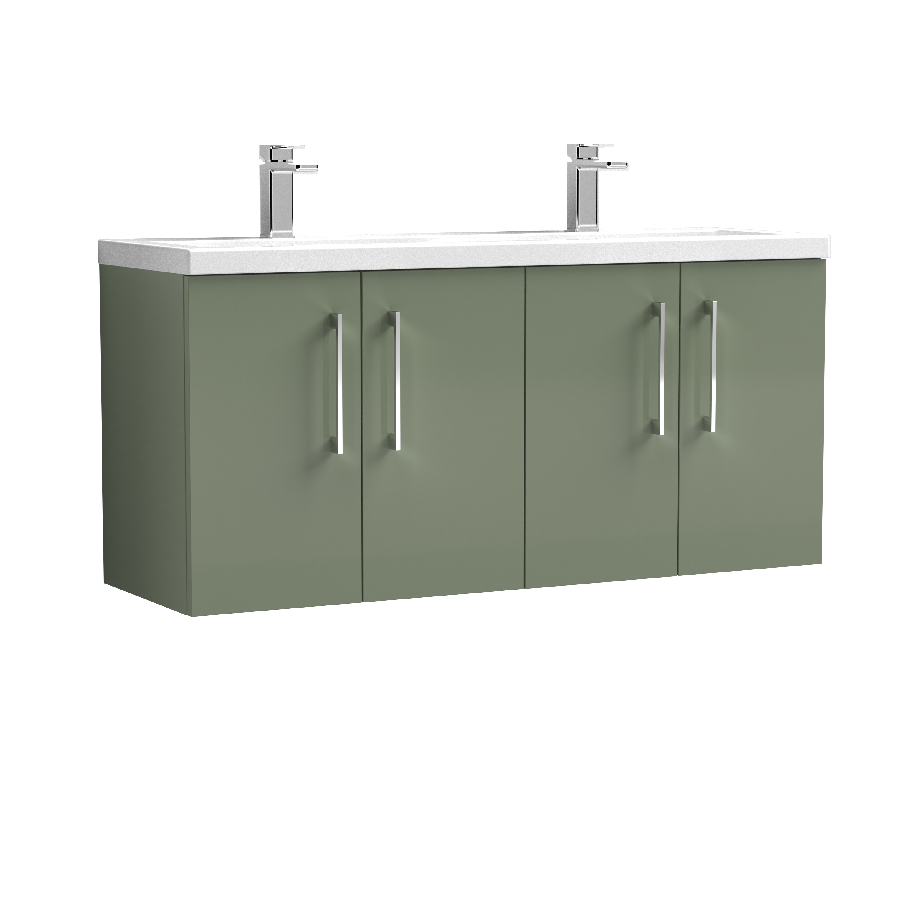 Nuie Arno Satin Green 1200mm Wall Hung 4 Door Vanity Unit and Double Basin ARN823F