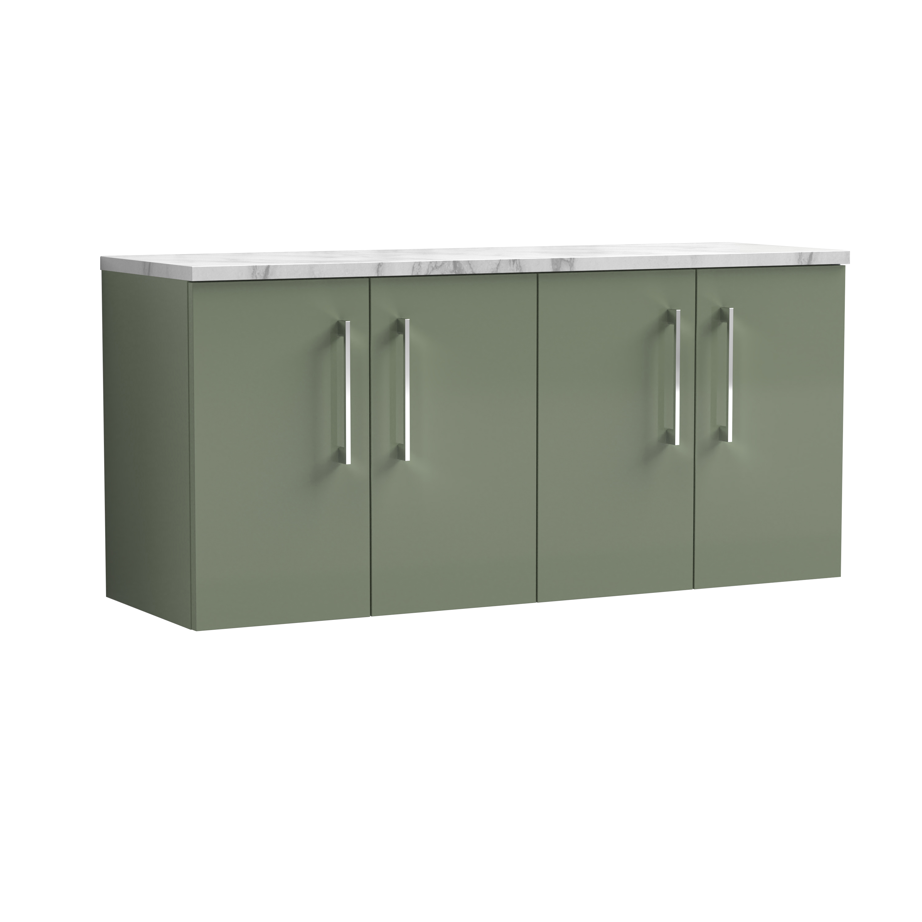 Nuie Arno Satin Green 1200mm Wall Hung 4 Door Vanity Unit and Laminate Worktop ARN823LCM2