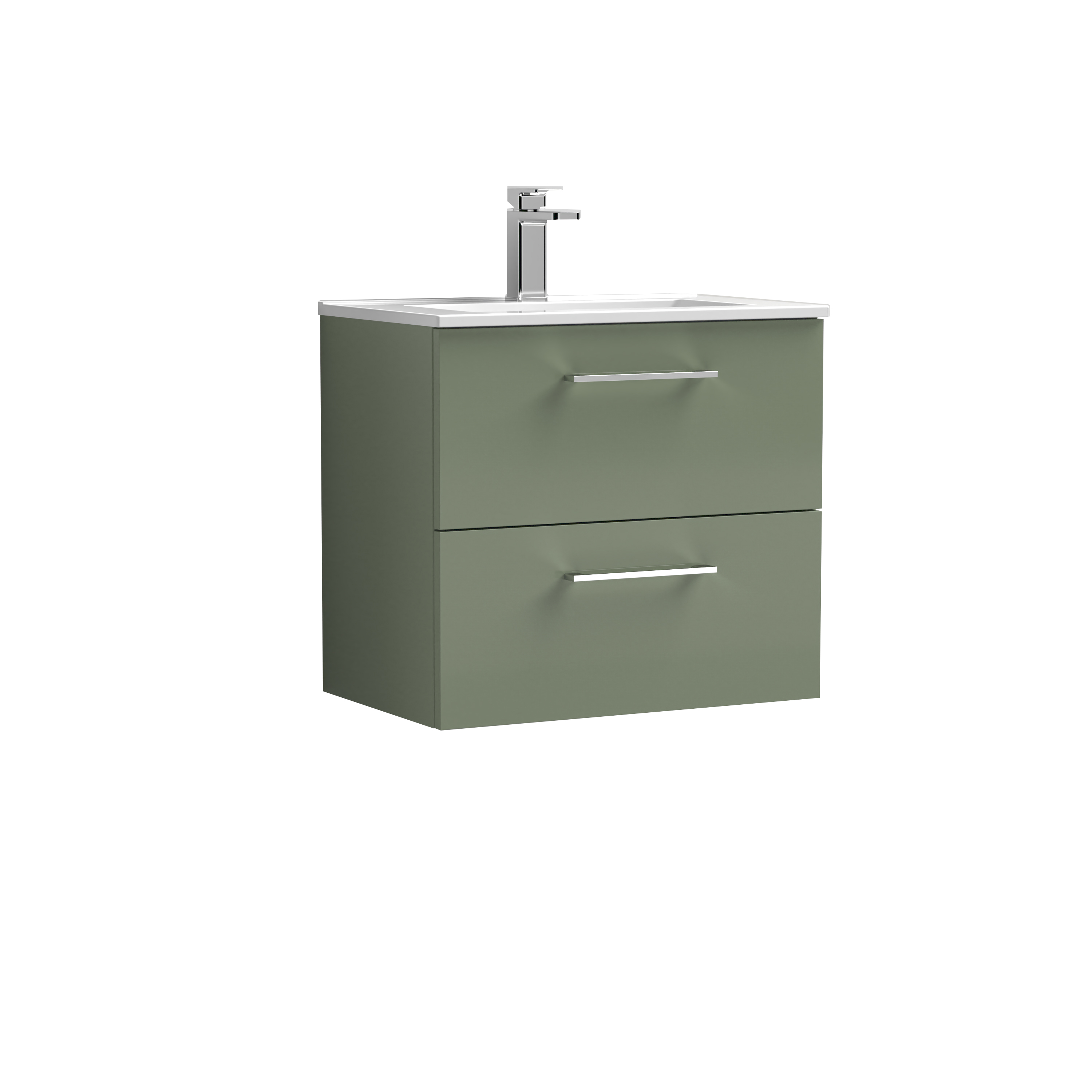 Nuie Arno Satin Green 600mm Wall Hung 2 Drawer Vanity Unit and Basin ARN824B
