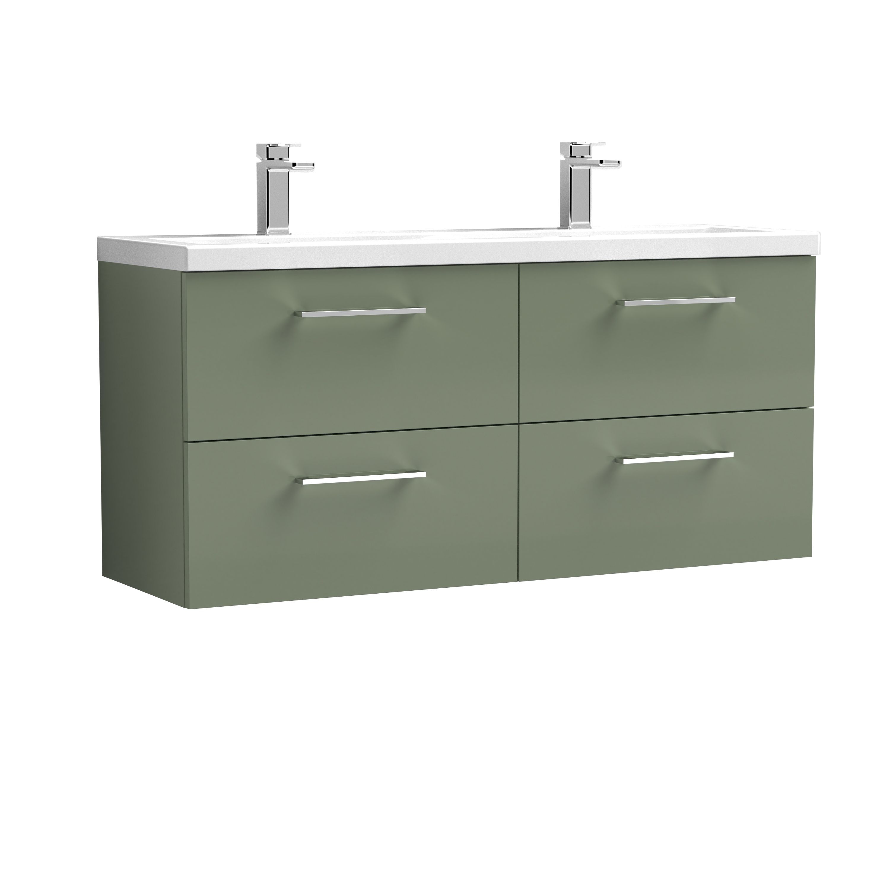 Nuie Arno Satin Green 1200mm Wall Hung 4 Drawer Vanity Unit and Double Basin ARN824F