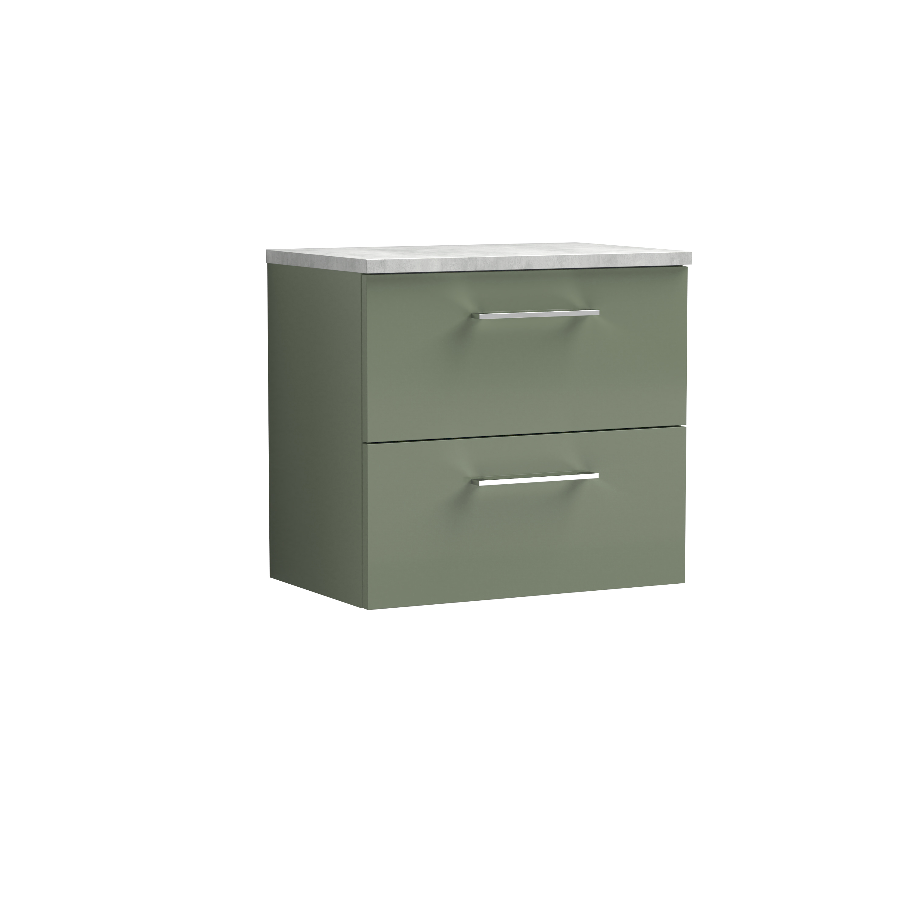 Nuie Arno Satin Green 600mm Wall Hung 2 Drawer Vanity Unit and Laminate Top ARN824LBG