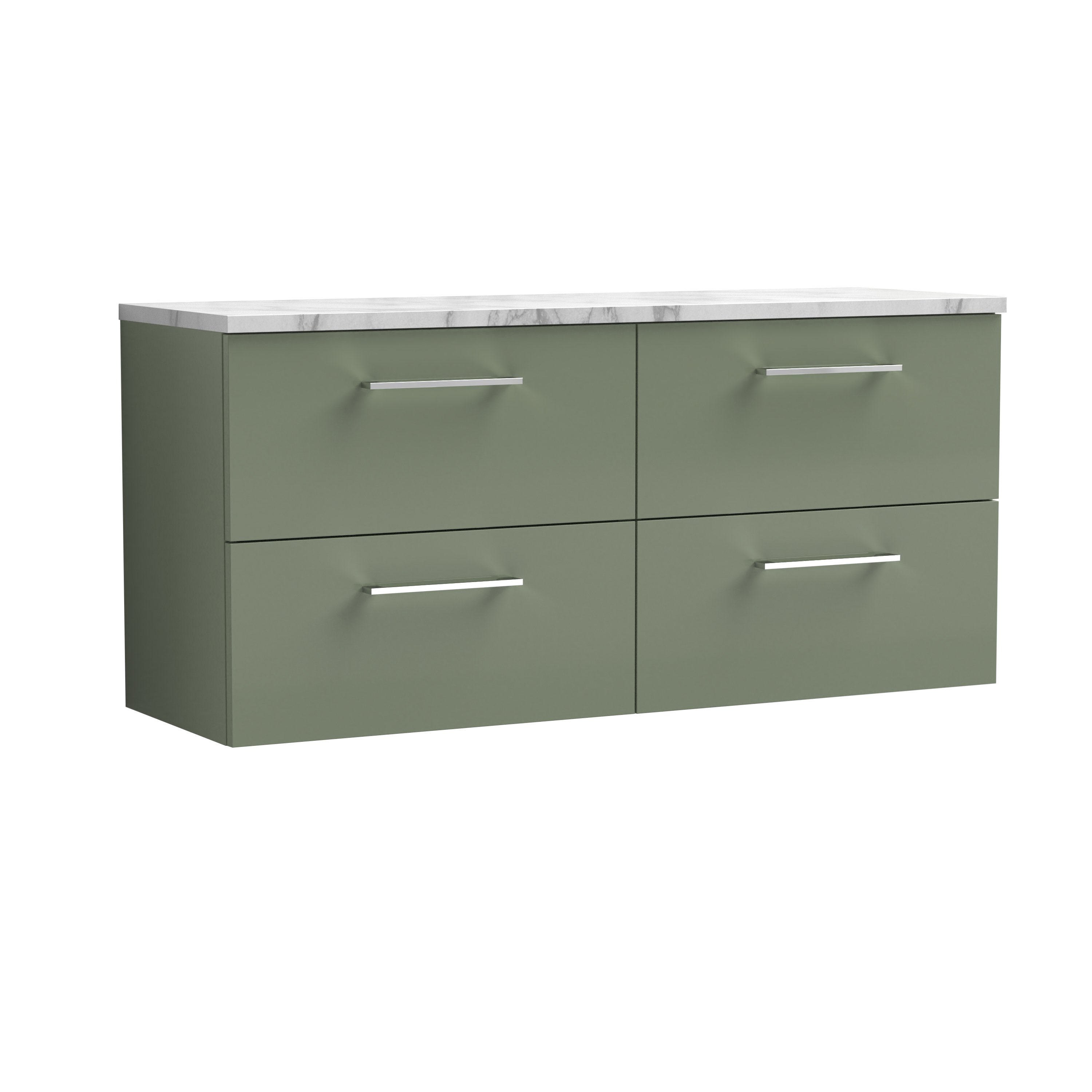 Nuie Arno Satin Green 1200mm Wall Hung 4 Drawer Vanity Unit and Laminate Worktop ARN824LCM2