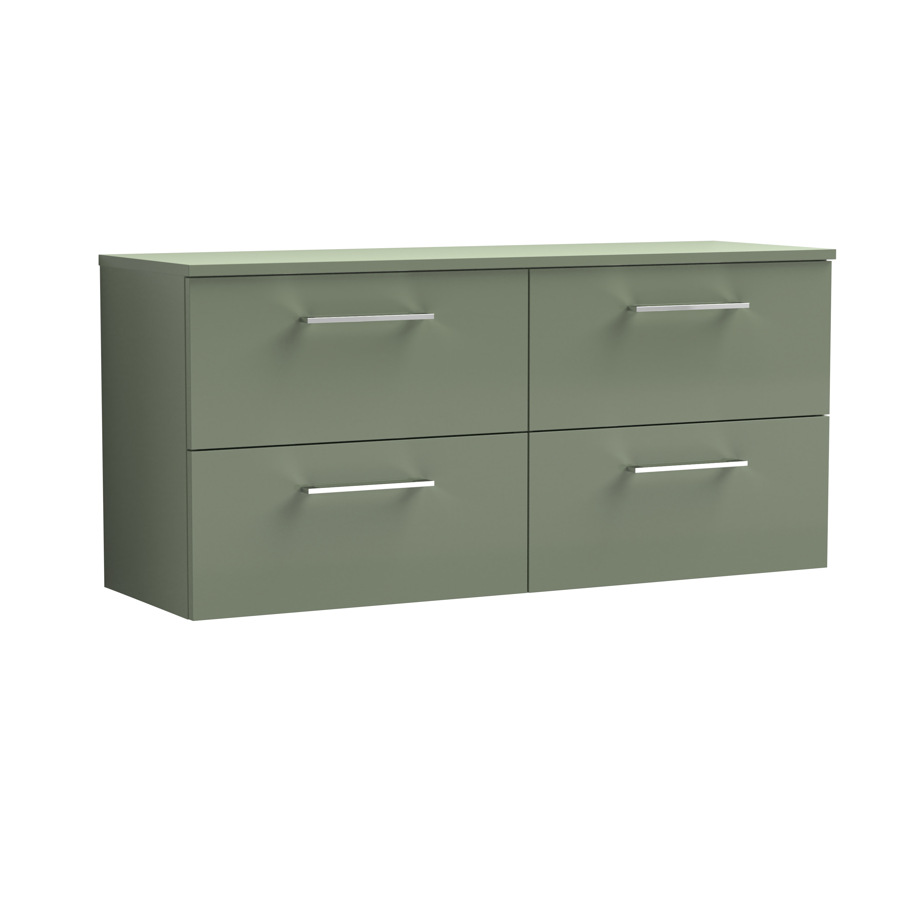 Nuie Arno Satin Green 1200mm Wall Hung 4 Drawer Vanity Unit and Worktop ARN824W2