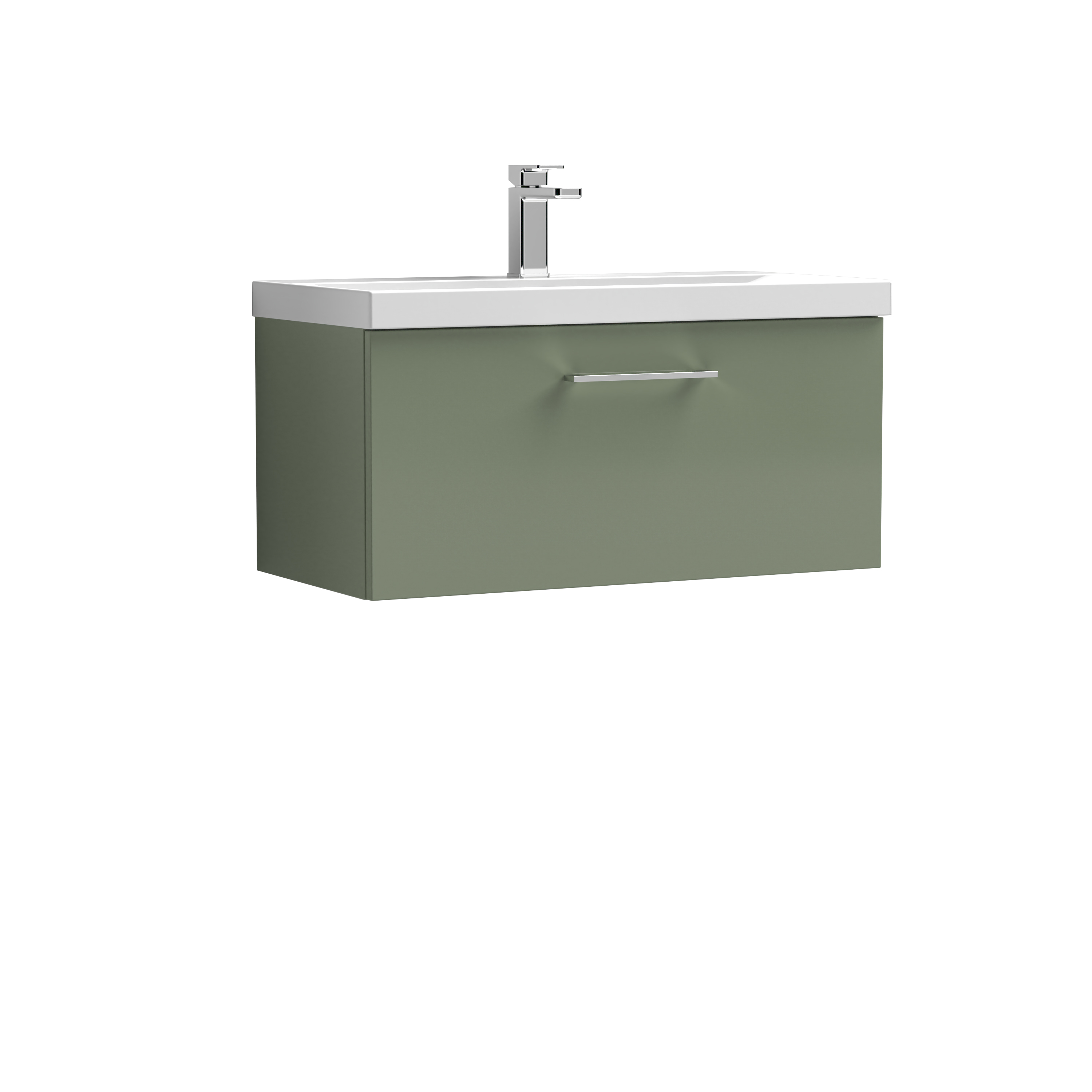 Nuie Arno Satin Green 800mm Wall Hung 1 Drawer Vanity Unit and Basin ARN825A