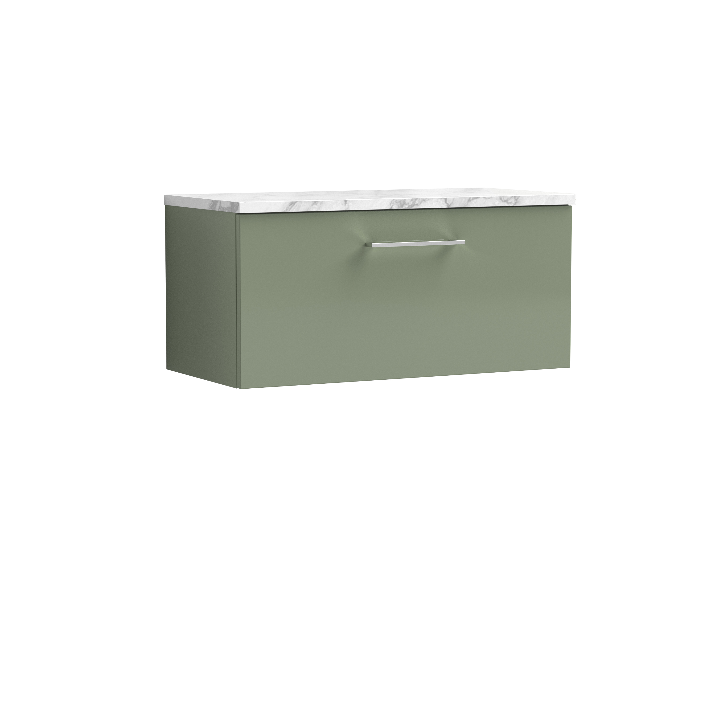 Nuie Arno Satin Green 800mm Wall Hung 1 Drawer Vanity Unit and Laminate Worktop ARN825LCM