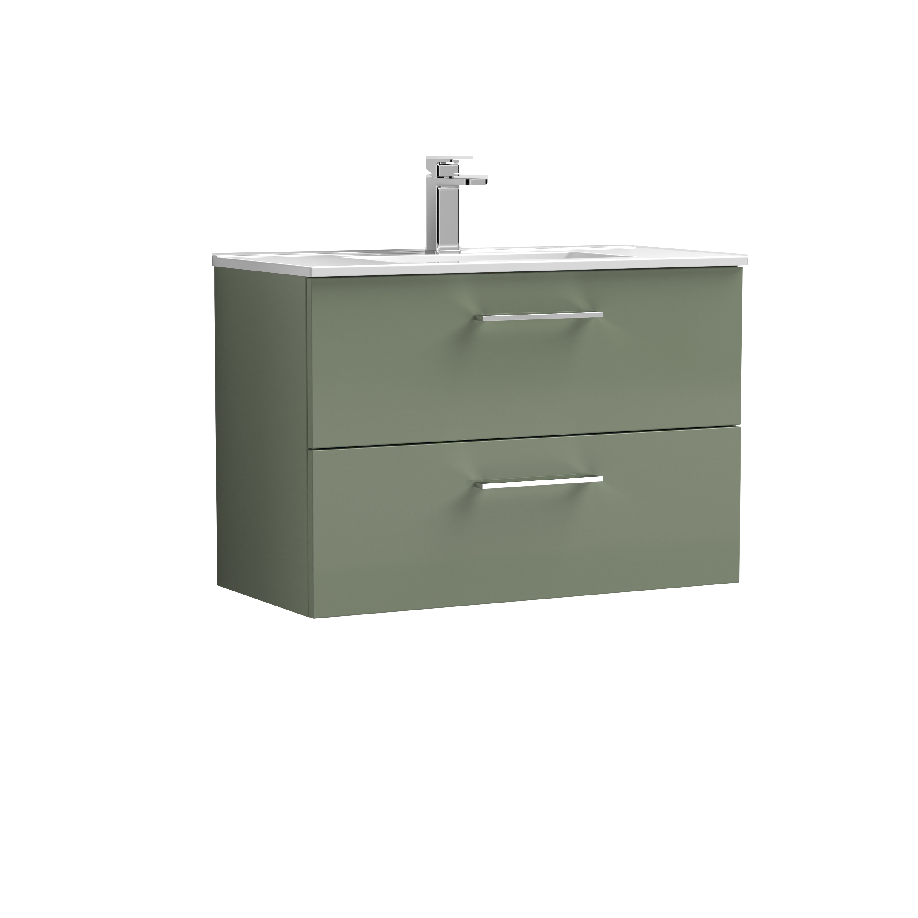 Nuie Arno Satin Green 800mm Wall Hung 2 Drawer Vanity Unit and Basin ARN826B