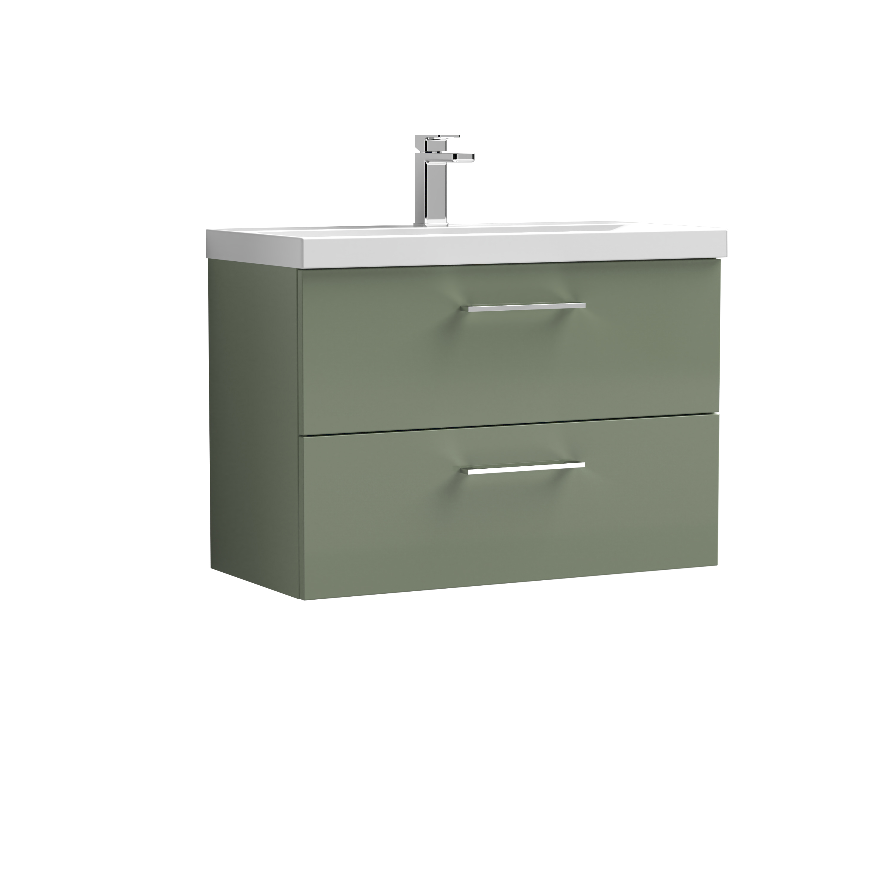 Nuie Arno Satin Green 800mm Wall Hung 2 Drawer Vanity Unit and Thin Edge Basin ARN826D