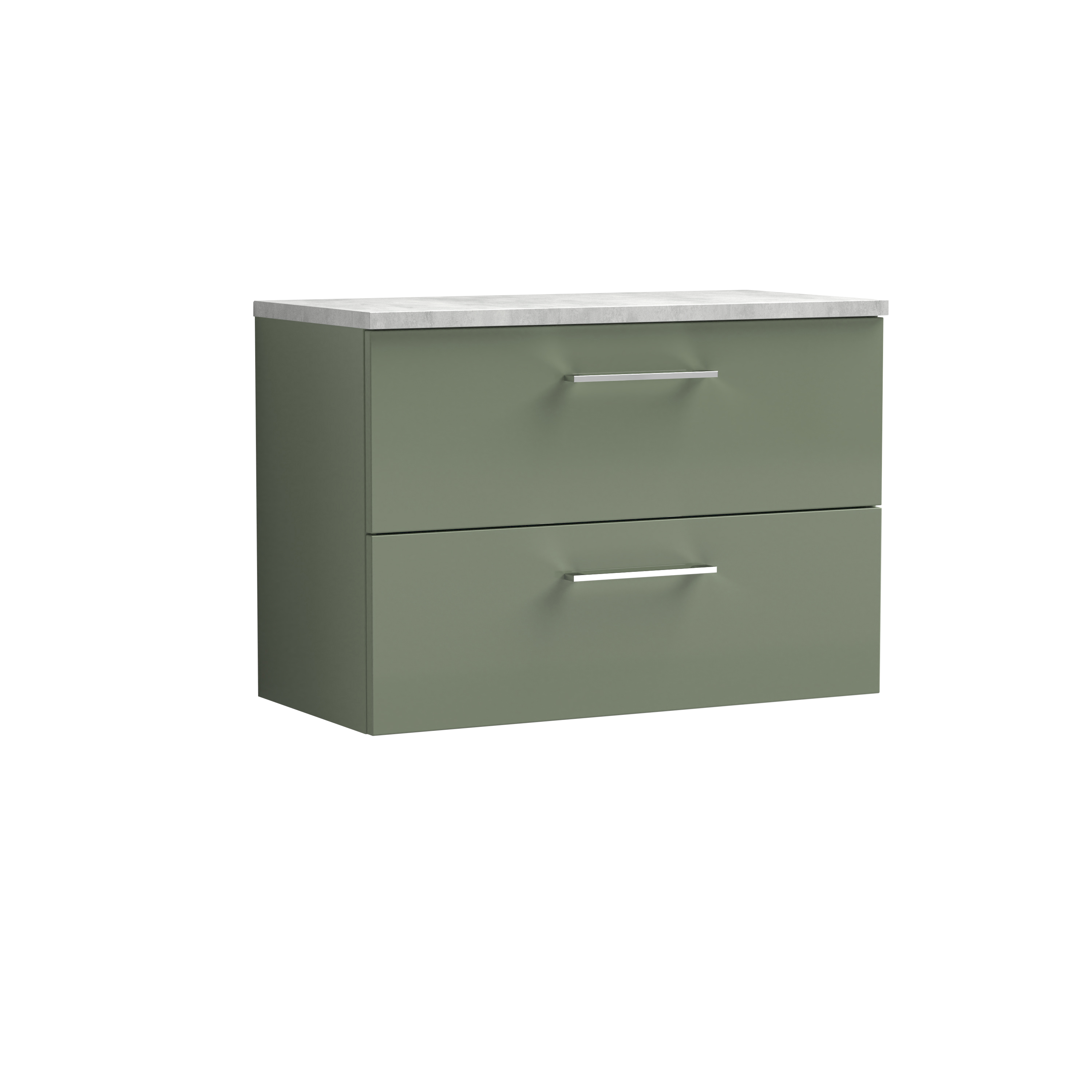 Nuie Arno Satin Green 800mm Wall Hung 2 Drawer Vanity Unit and Laminate Top ARN826LBG