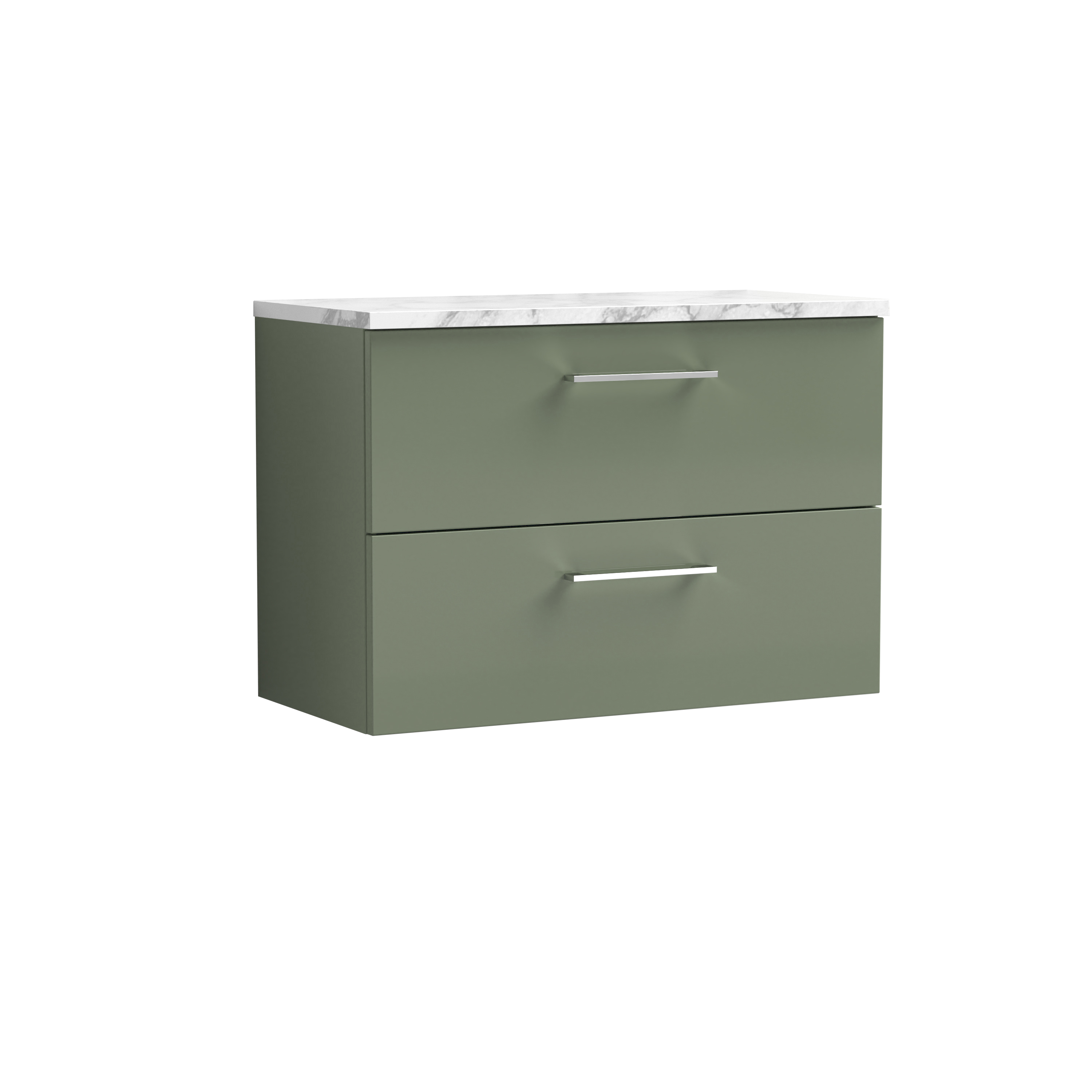 Nuie Arno Satin Green 800mm Wall Hung 2 Drawer Vanity Unit and Laminate Worktop ARN826LCM