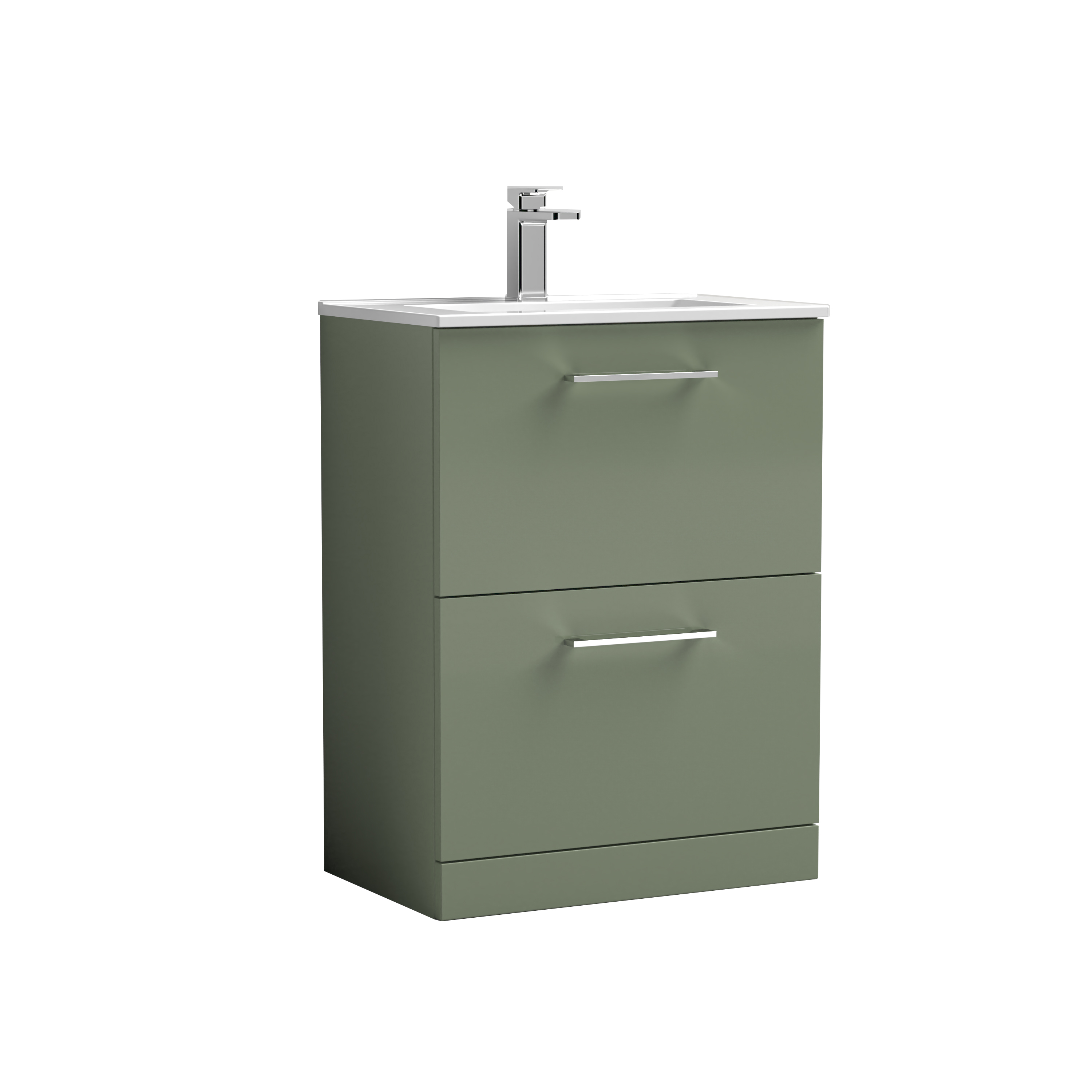 Nuie Arno Satin Green 600mm Floor Standing 2 Drawer Vanity Unit and Basin ARN833B