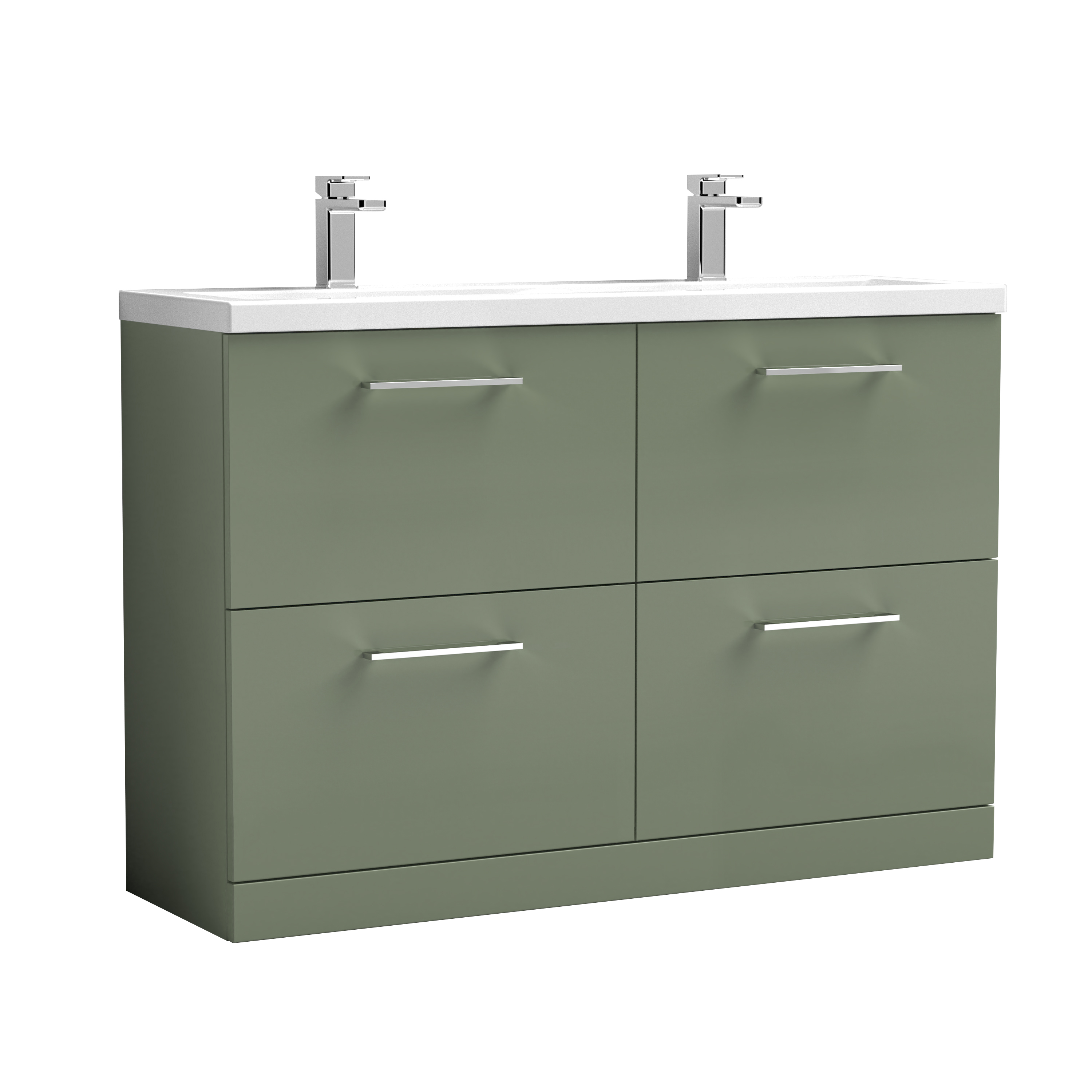 Nuie Arno Satin Green 1200mm Floor Standing 4 Drawer Vanity Unit and Double Basin ARN833F