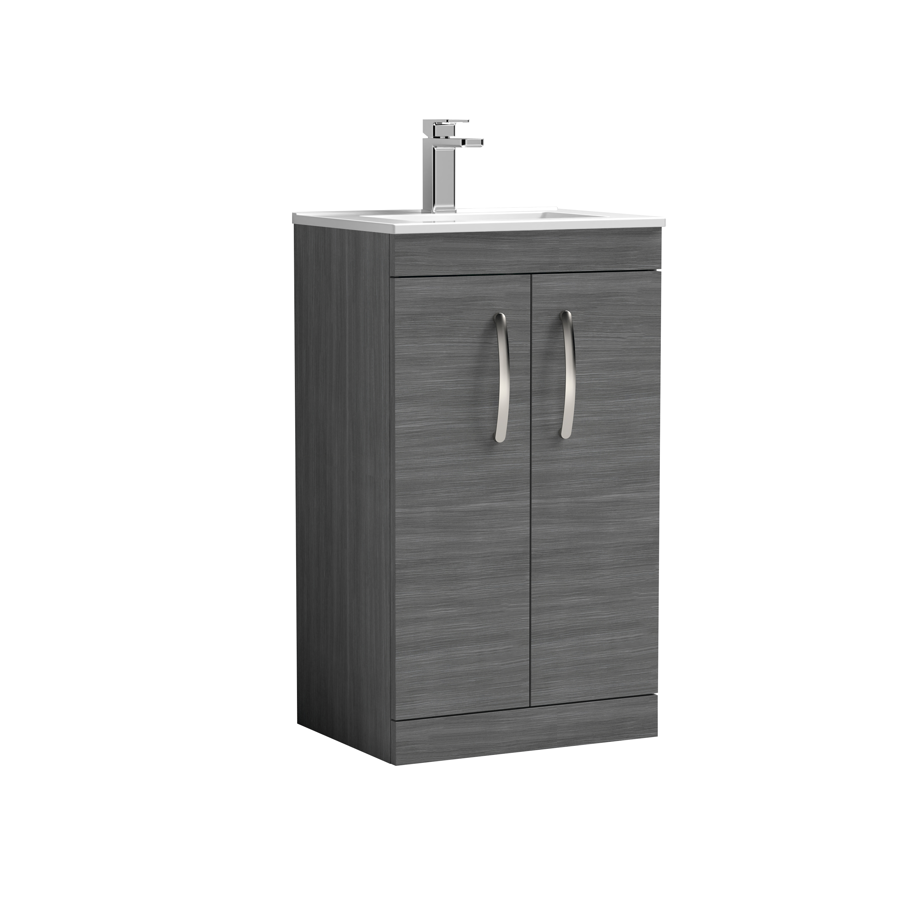 Nuie Athena Anthracite Woodgrain 500mm Floor Standing Vanity Unit with Minimalist Basin ATH004B