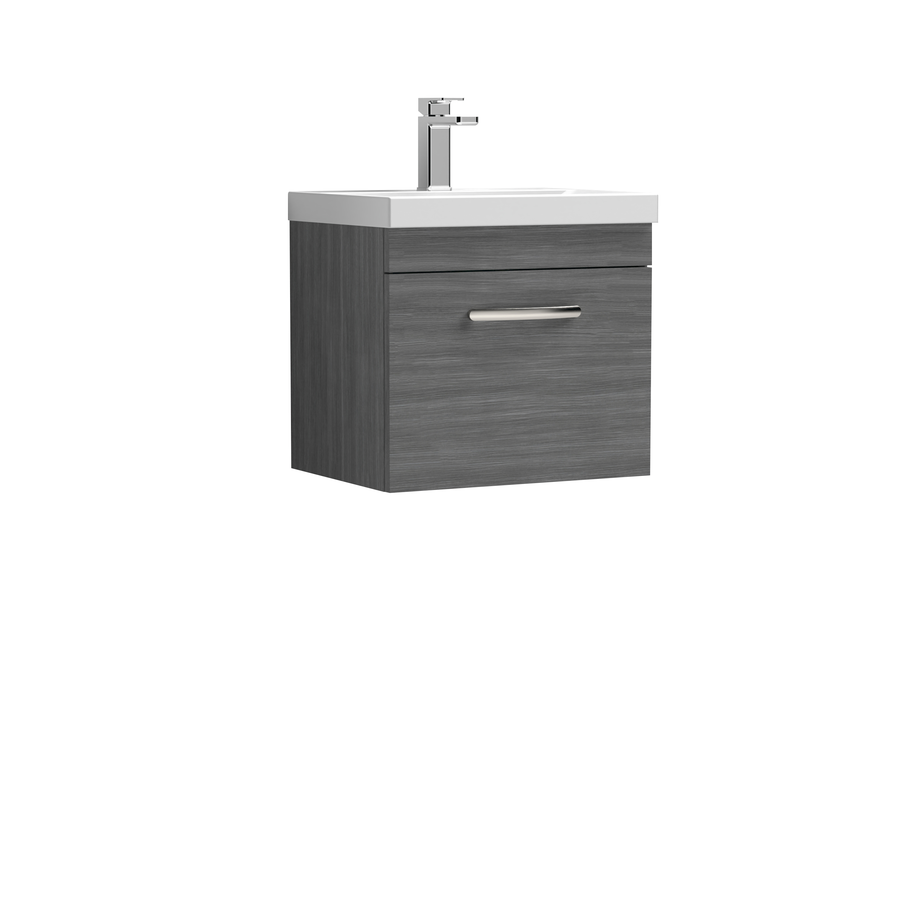 Nuie Athena Anthracite Woodgrain 500mm Wall Hung Vanity Unit with Mid Edge Basin ATH011A