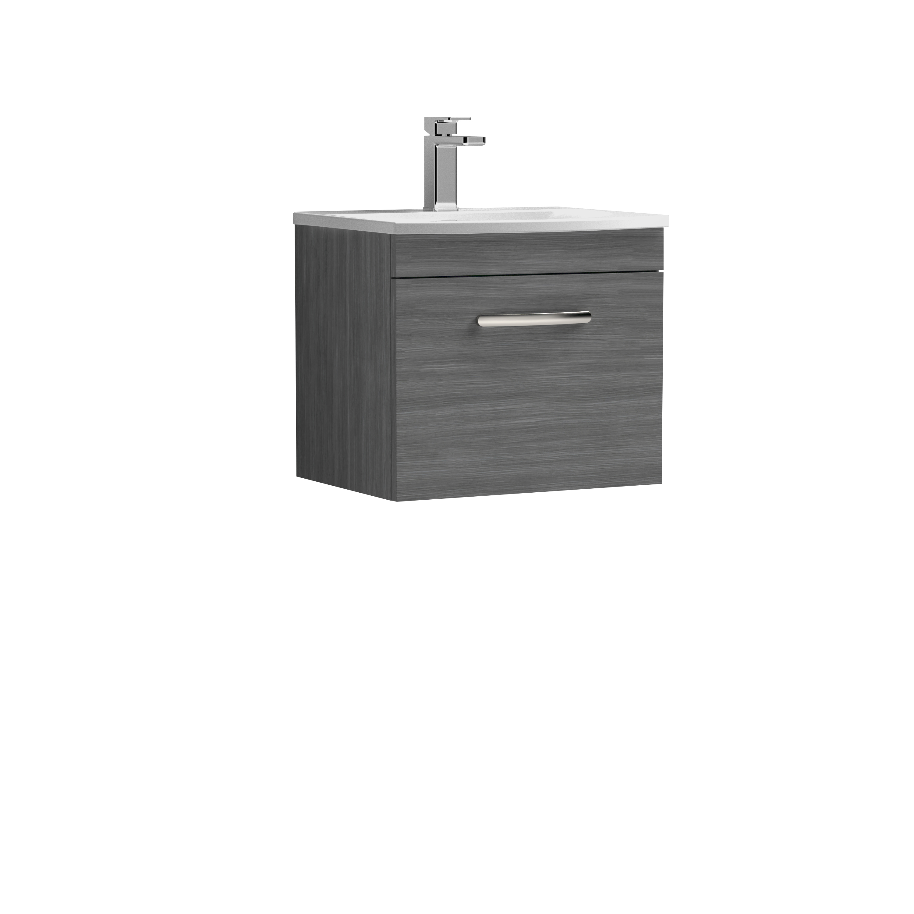 Nuie Athena Anthracite Woodgrain 500mm Wall Hung Vanity Unit with Curved Basin ATH011G