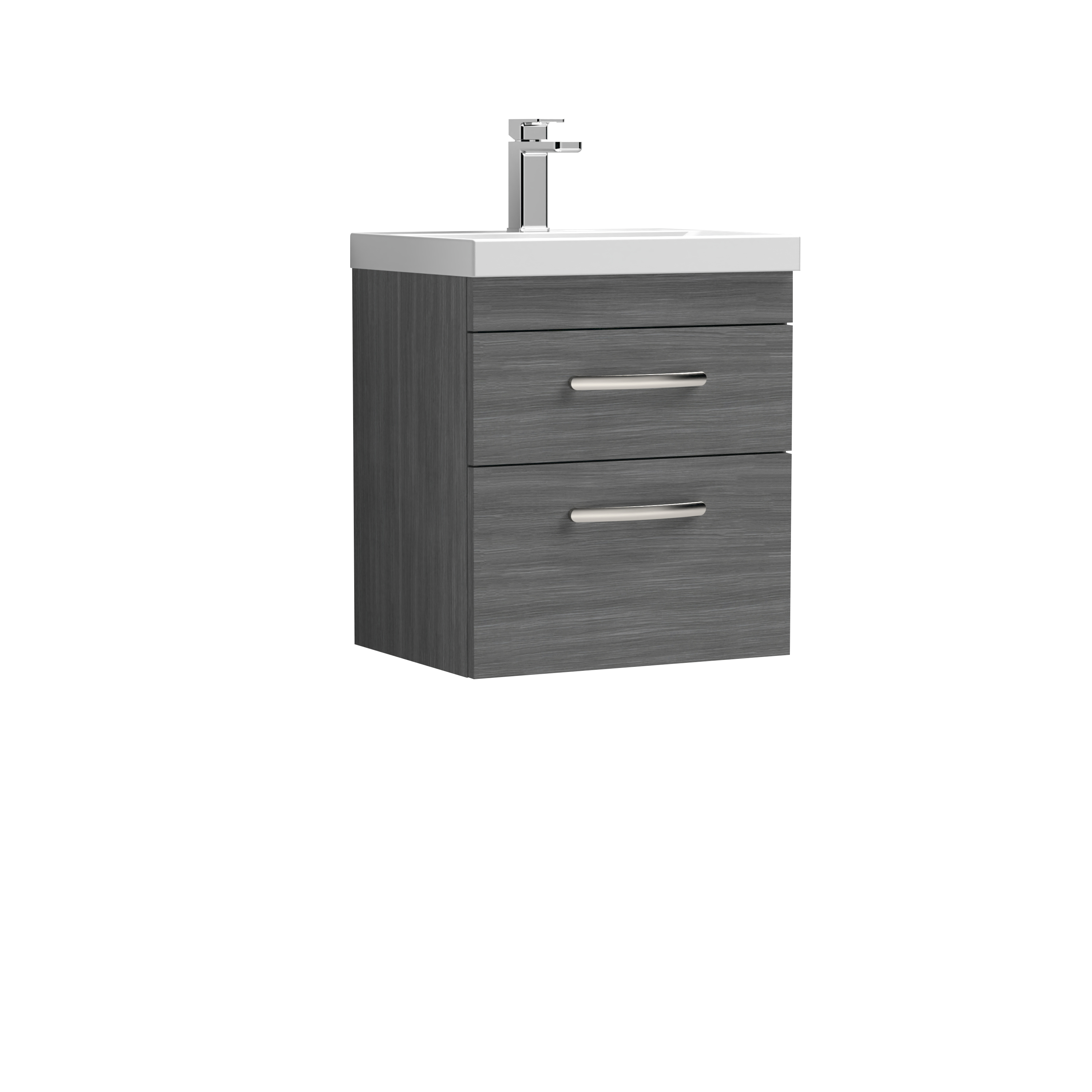 Nuie Athena Anthracite Woodgrain 500mm Wall Hung Vanity Unit with Mid Edge Basin ATH018A