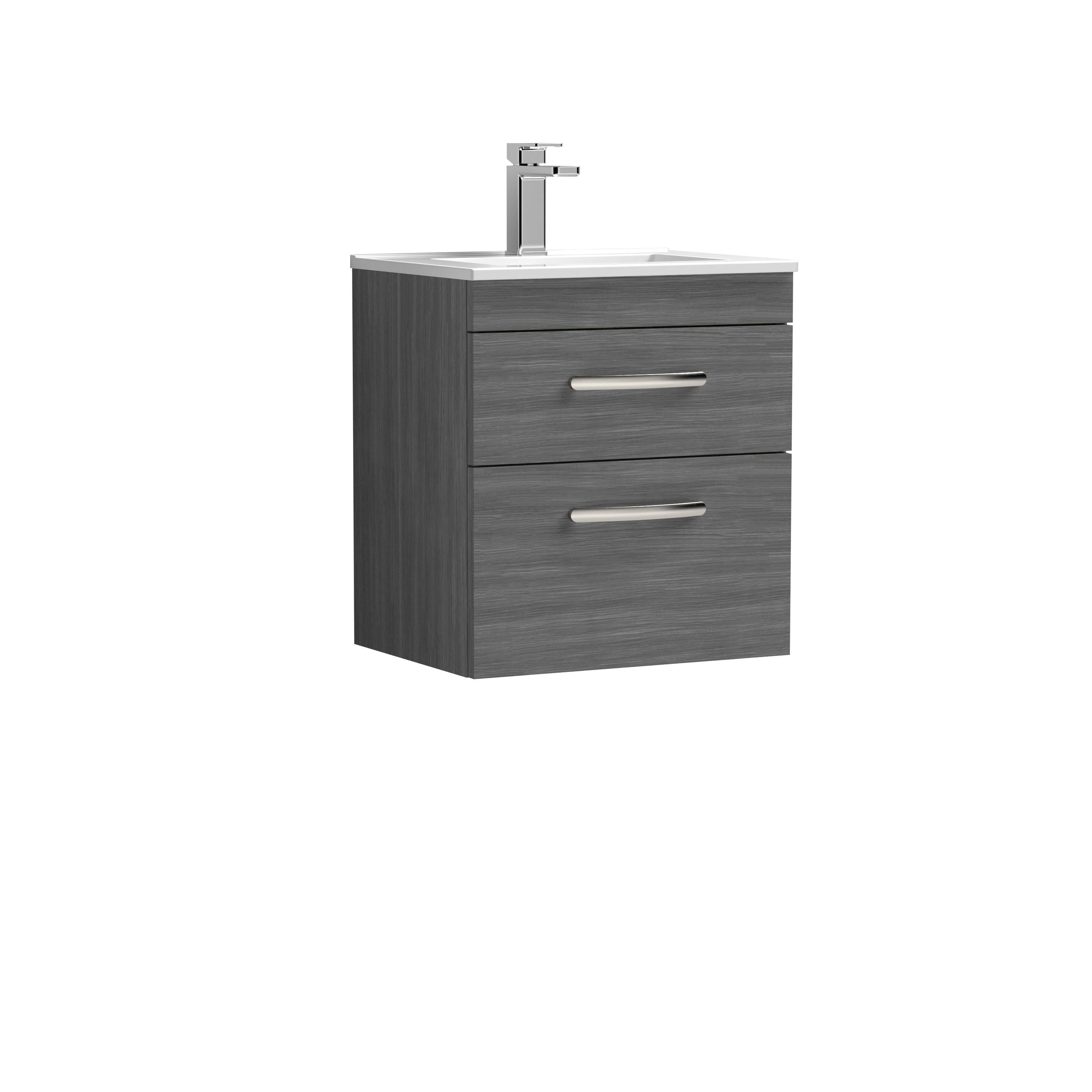 Nuie Athena Anthracite Woodgrain 500mm Wall Hung Vanity Unit with Minimalist Basin ATH018B