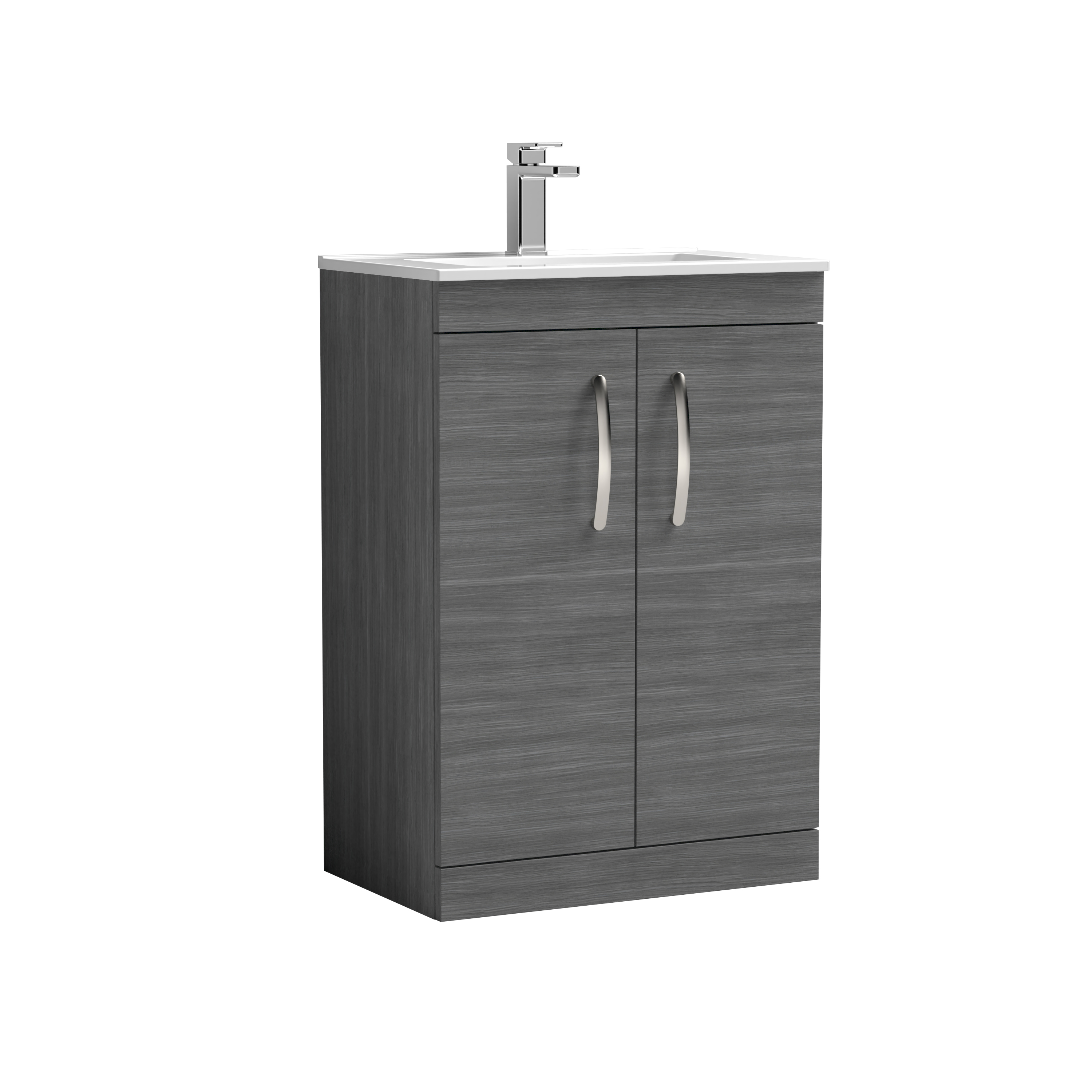 Nuie Athena Anthracite Woodgrain 600mm Floor Standing Vanity Unit with Minimalist Basin ATH025B