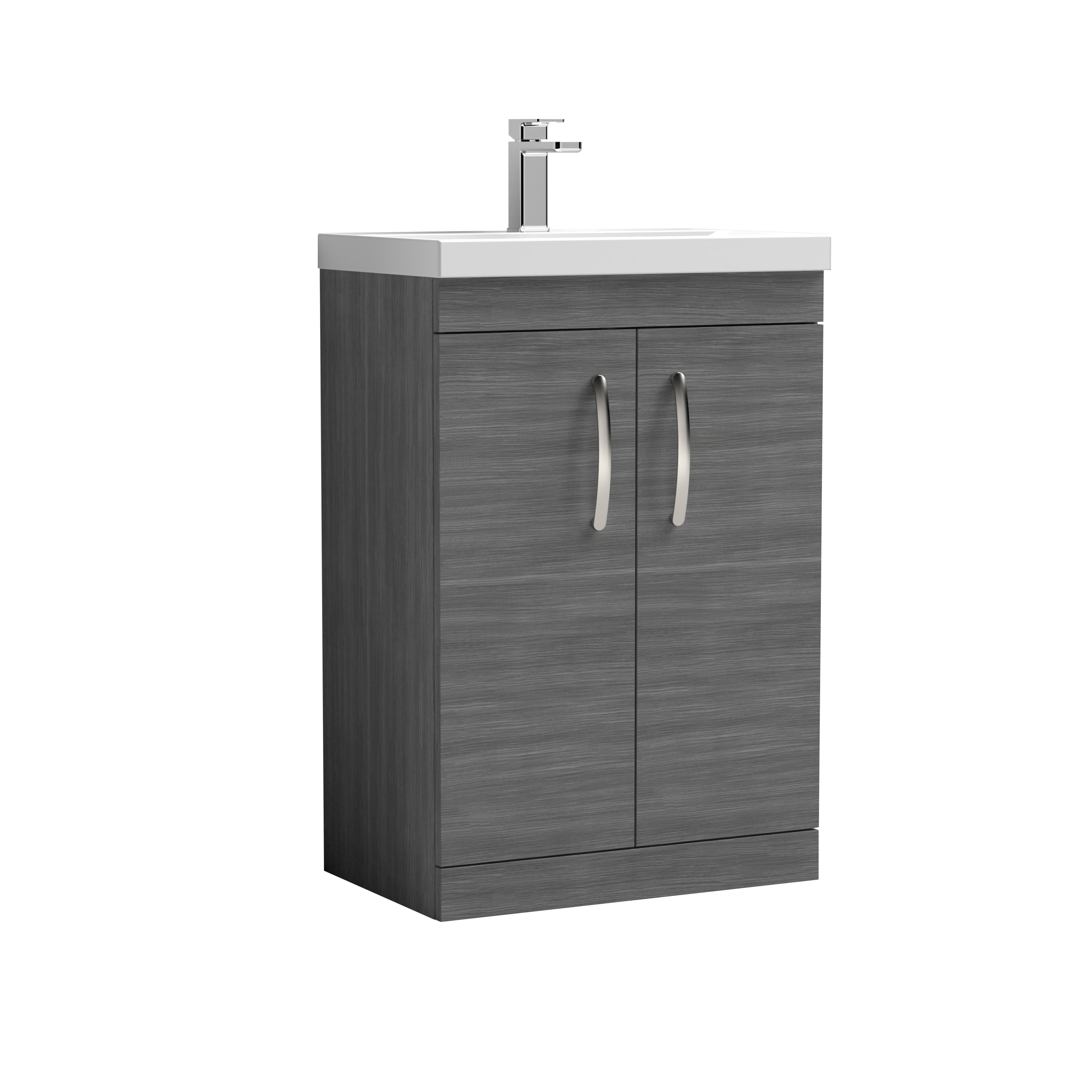 Nuie Athena Anthracite Woodgrain 600mm Floor Standing Vanity Unit with Thin Edge Basin ATH025D