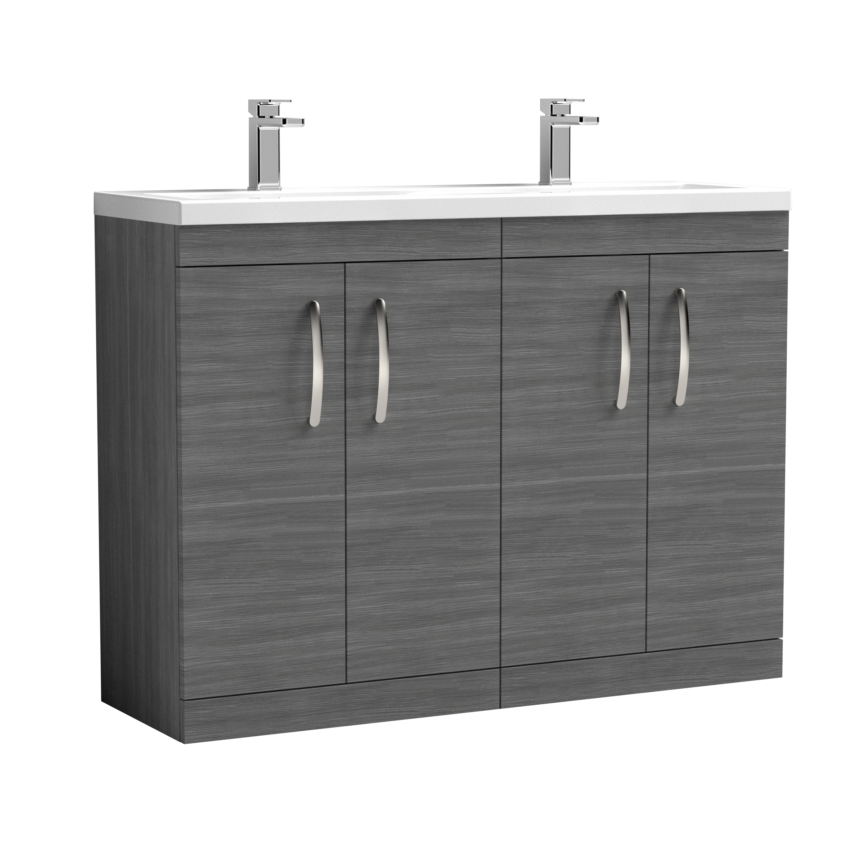 Nuie Athena Anthracite Woodgrain 1200mm Floor Standing Vanity Unit with Double Ceramic Basin ATH025F