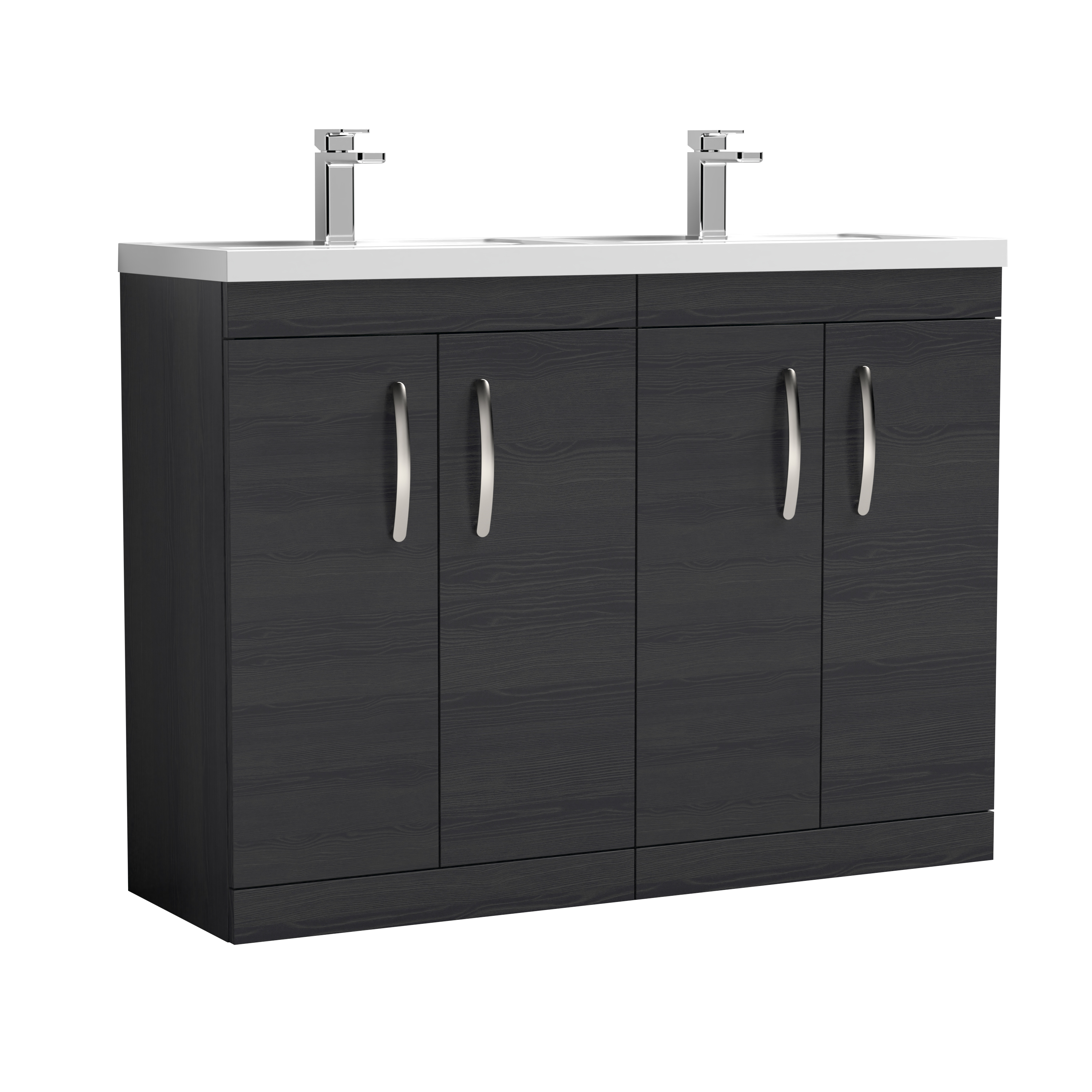 Nuie Athena Charcoal Black 1200mm Floor Standing Vanity Unit with Double Basin ATH026C