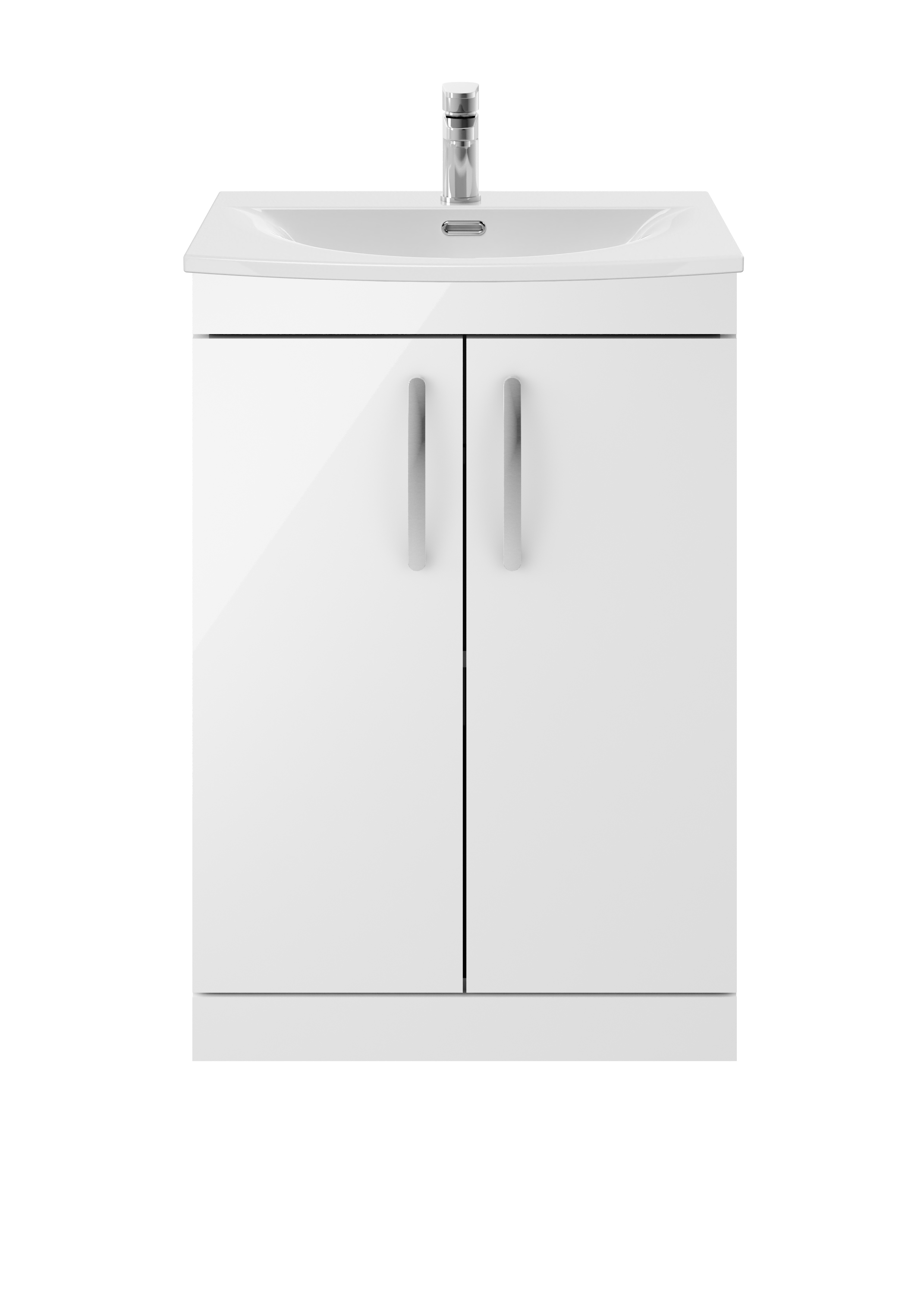 Nuie Athena Gloss White 600mm Floor Standing Vanity Unit with Curved Basin ATH027G