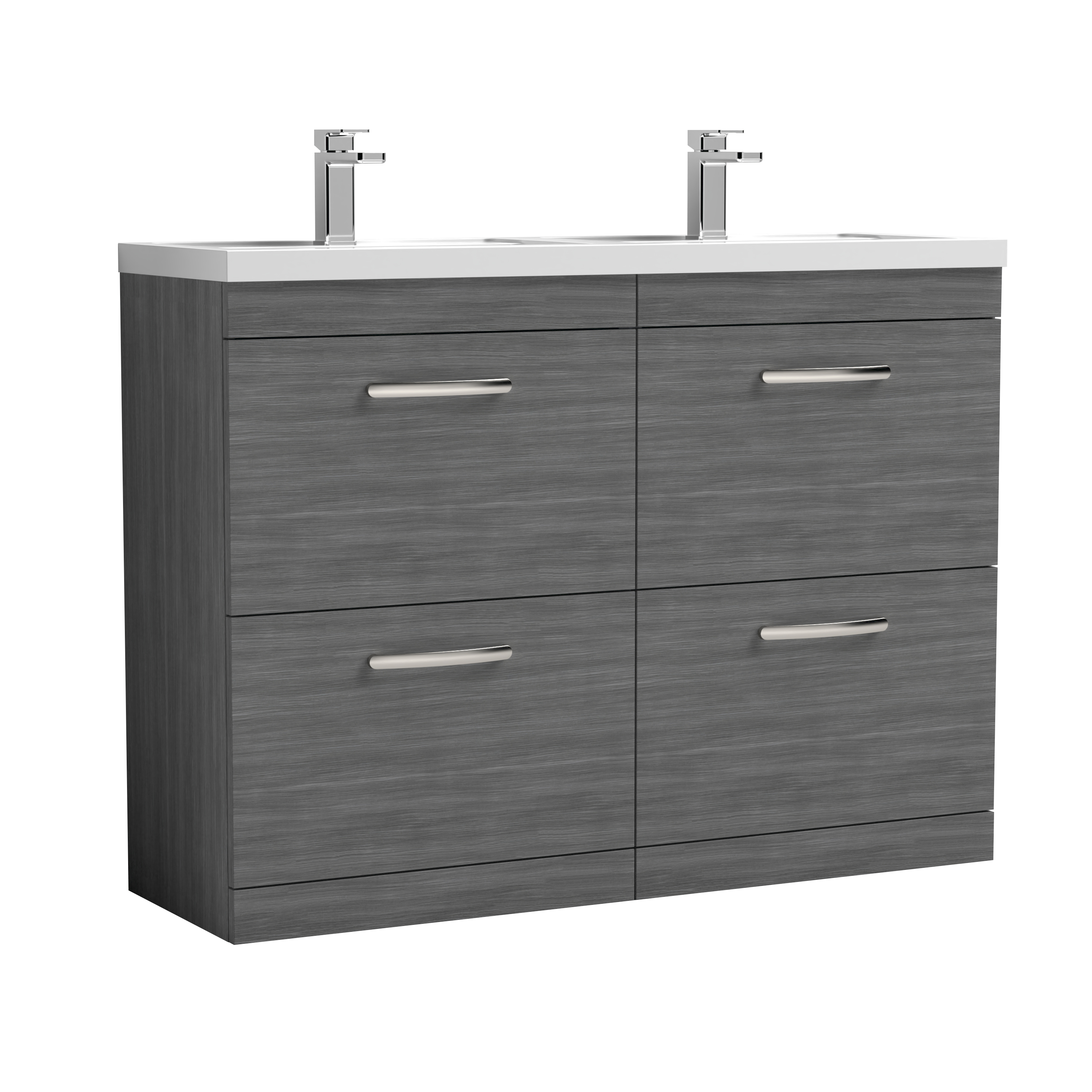 Nuie Athena Anthracite Woodgrain 1200mm Floor Standing Vanity Unit with Double Basin ATH032C