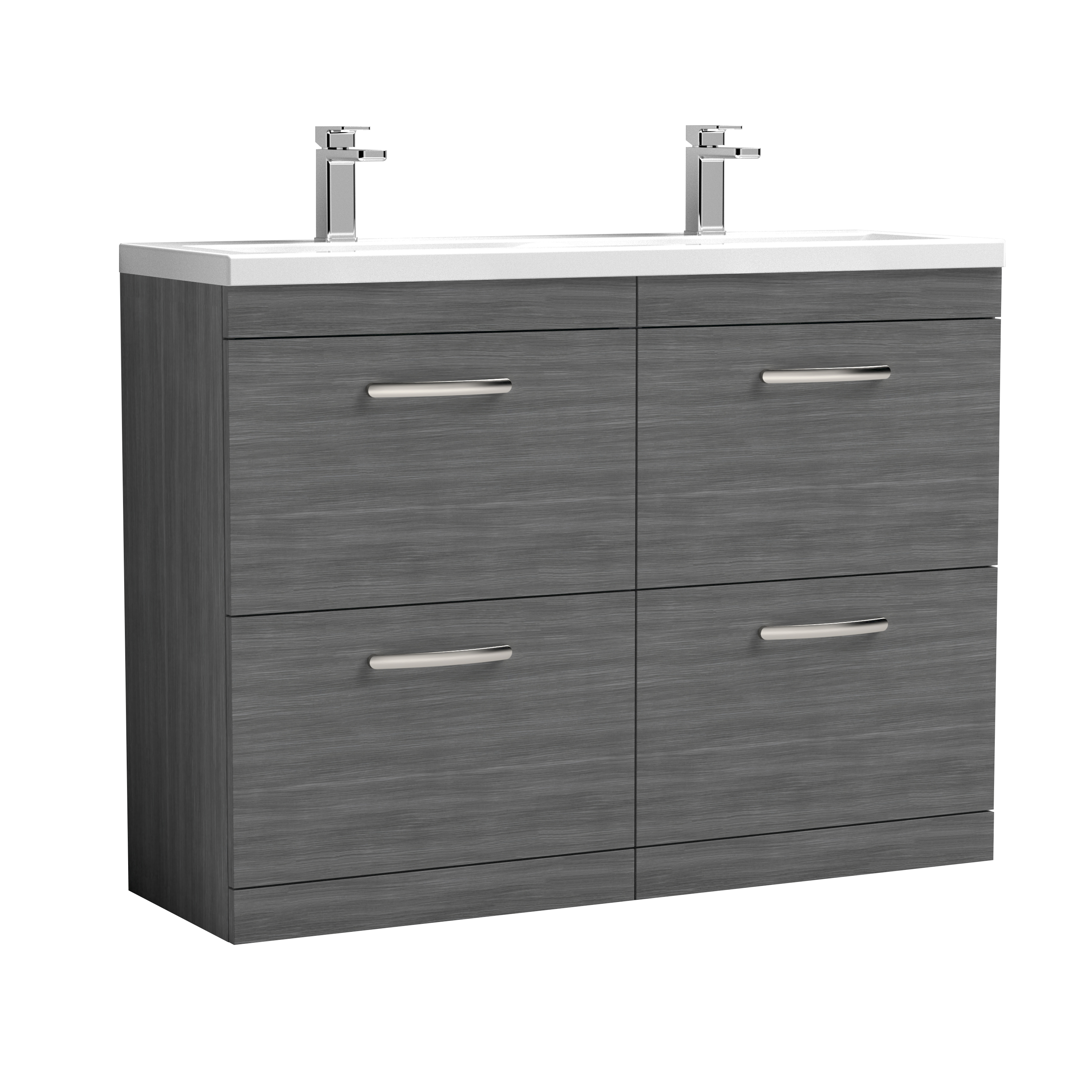 Nuie Athena Anthracite Woodgrain 1200mm Floor Standing Vanity Unit with Double Ceramic Basin ATH032F