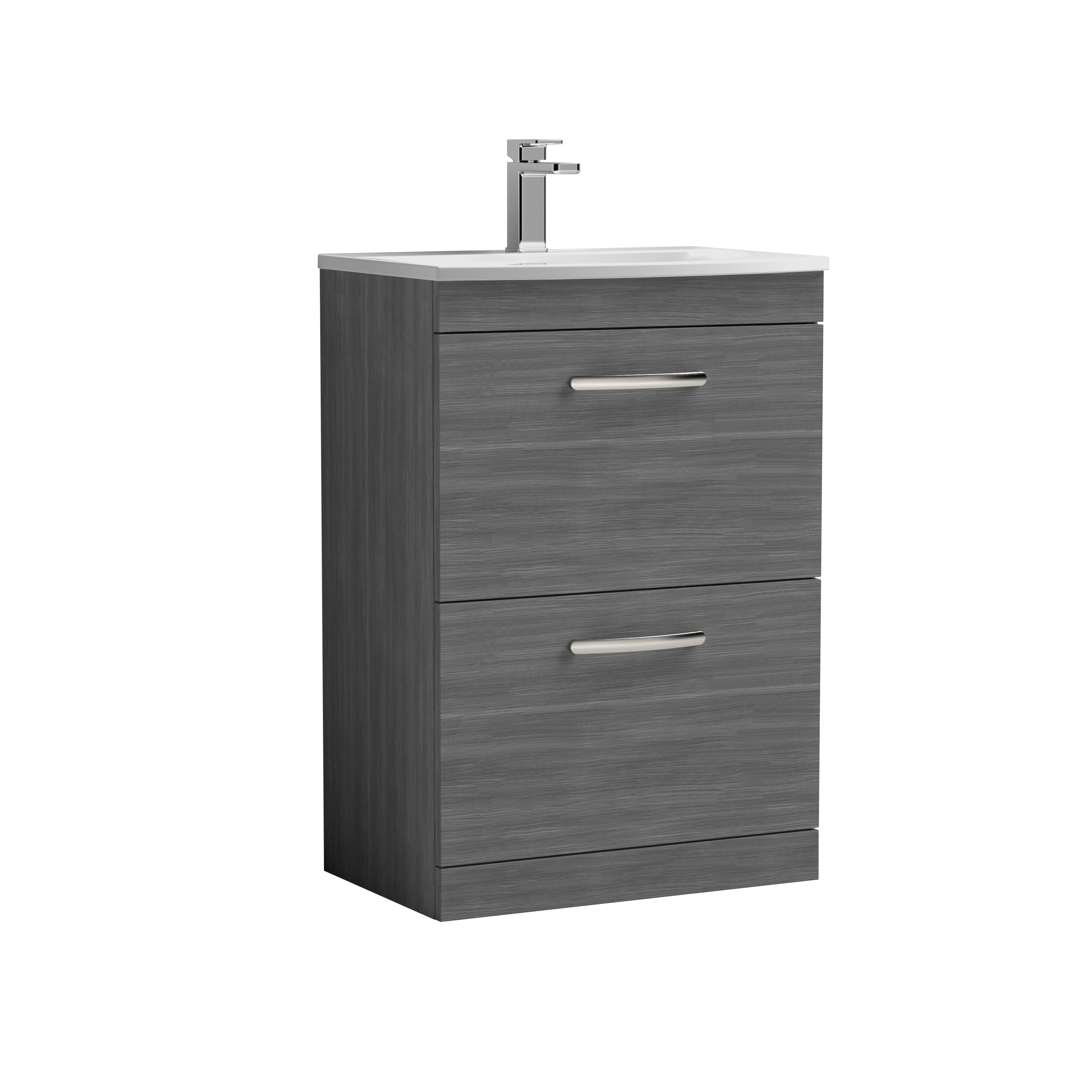Nuie Athena Anthracite Woodgrain 600mm Floor Standing Vanity Unit with Curved Basin ATH032G