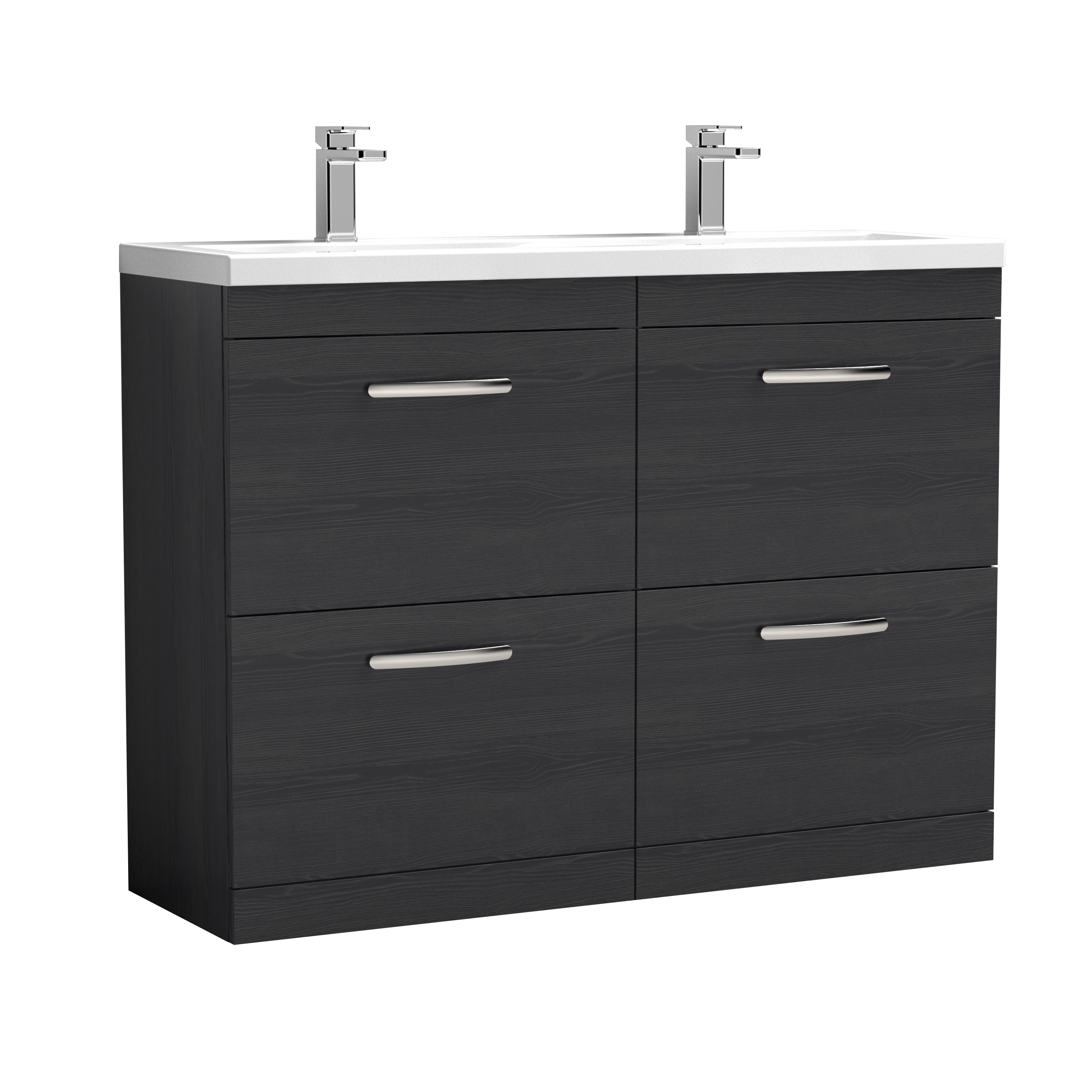 Nuie Athena Charcoal Black 1200mm Floor Standing Vanity Unit with Double Ceramic Basin ATH033F