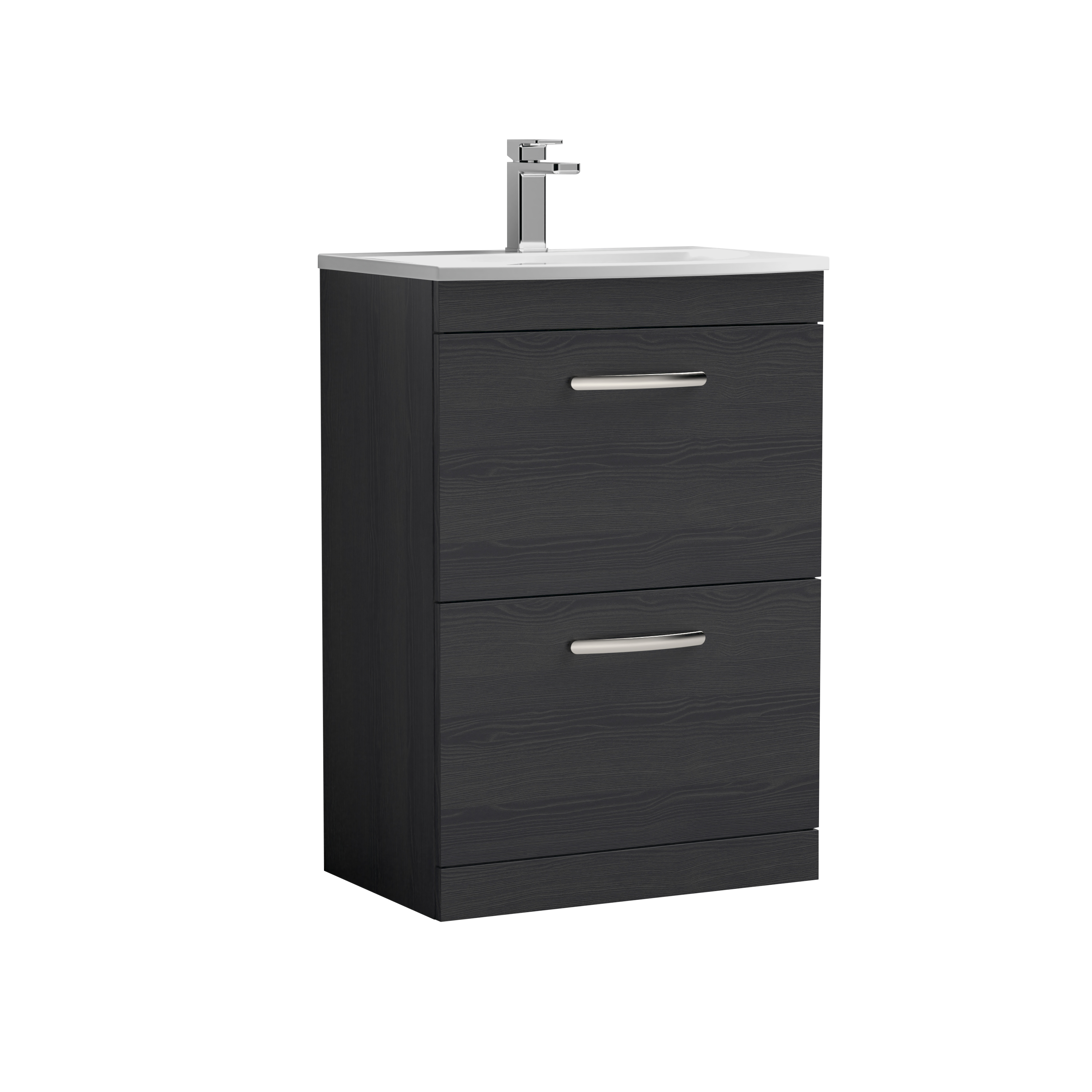 Nuie Athena Charcoal Black 600mm Floor Standing Vanity Unit with Curved Basin ATH033G