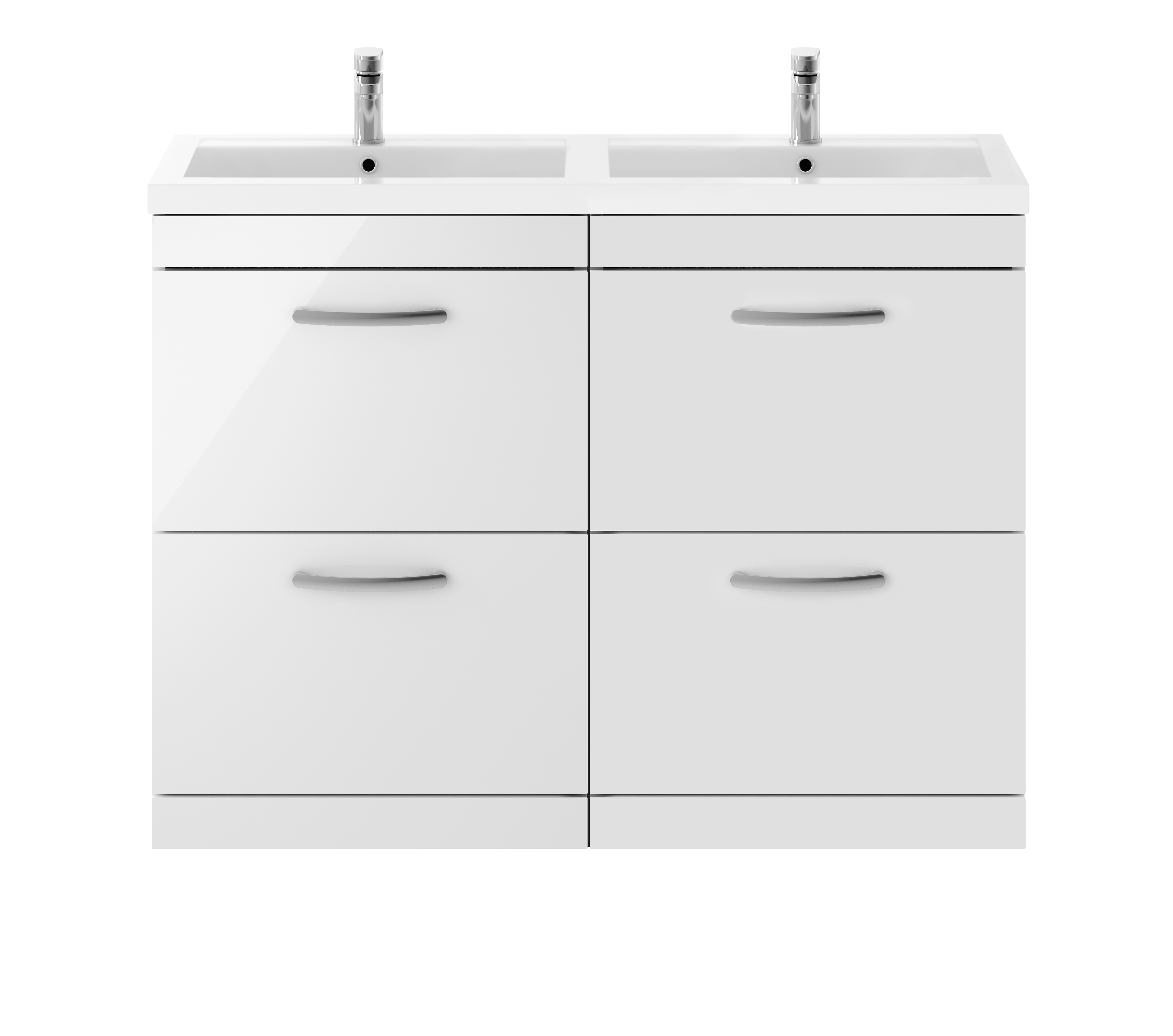 Nuie Athena Gloss White 1200mm Floor Standing Vanity Unit with Double Basin ATH034C