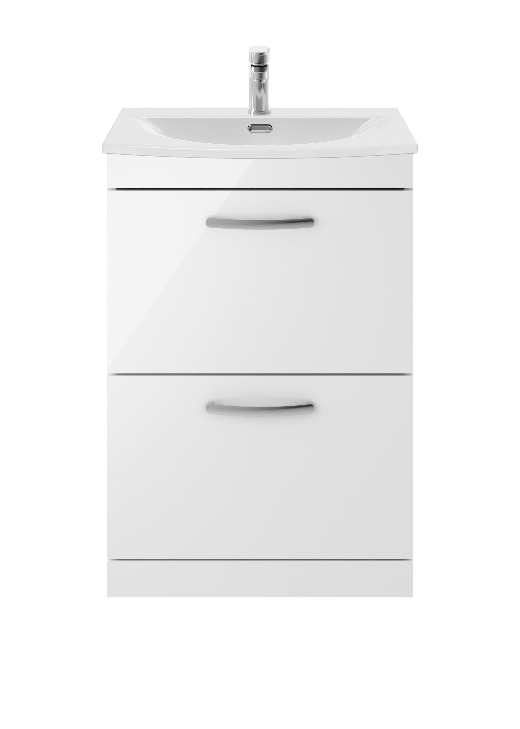 Nuie Athena Gloss White 600mm Floor Standing Vanity Unit with Curved Basin ATH034G