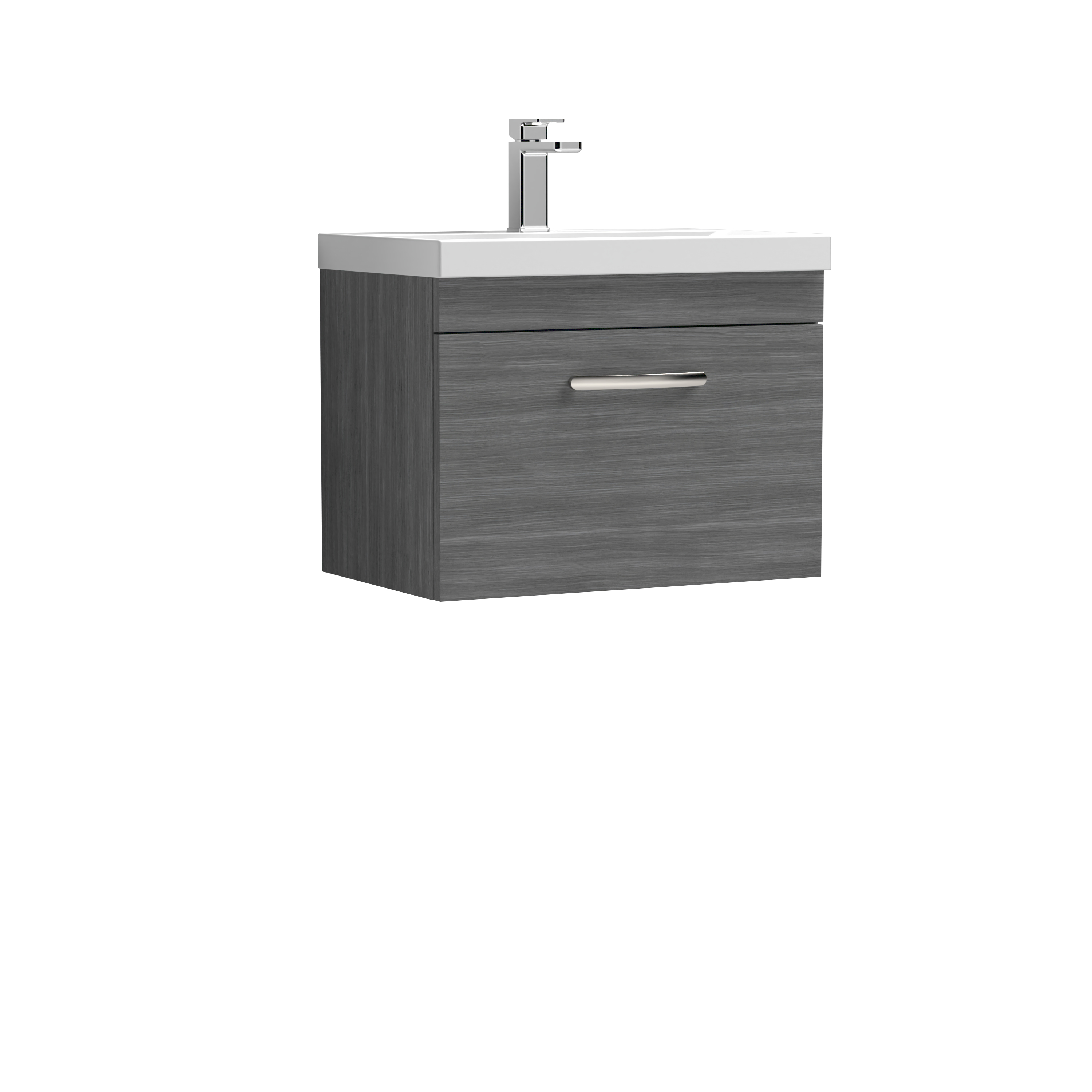 Nuie Athena Anthracite Woodgrain 600mm Wall Hung Vanity Unit with Mid Edge Basin ATH039A
